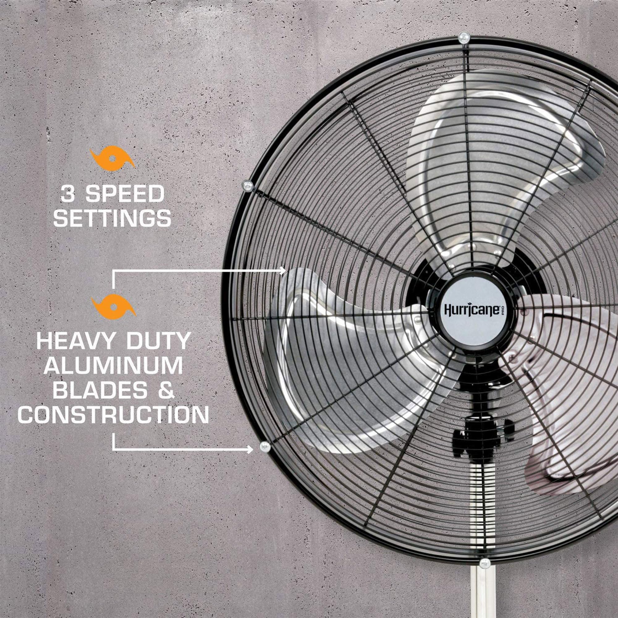 Hurricane Pro 20'' High Velocity Oscillating Metal Stand Fan Powerful 3 Speed Airflow, Adjustable Height For Home, Bedroom, Gara
