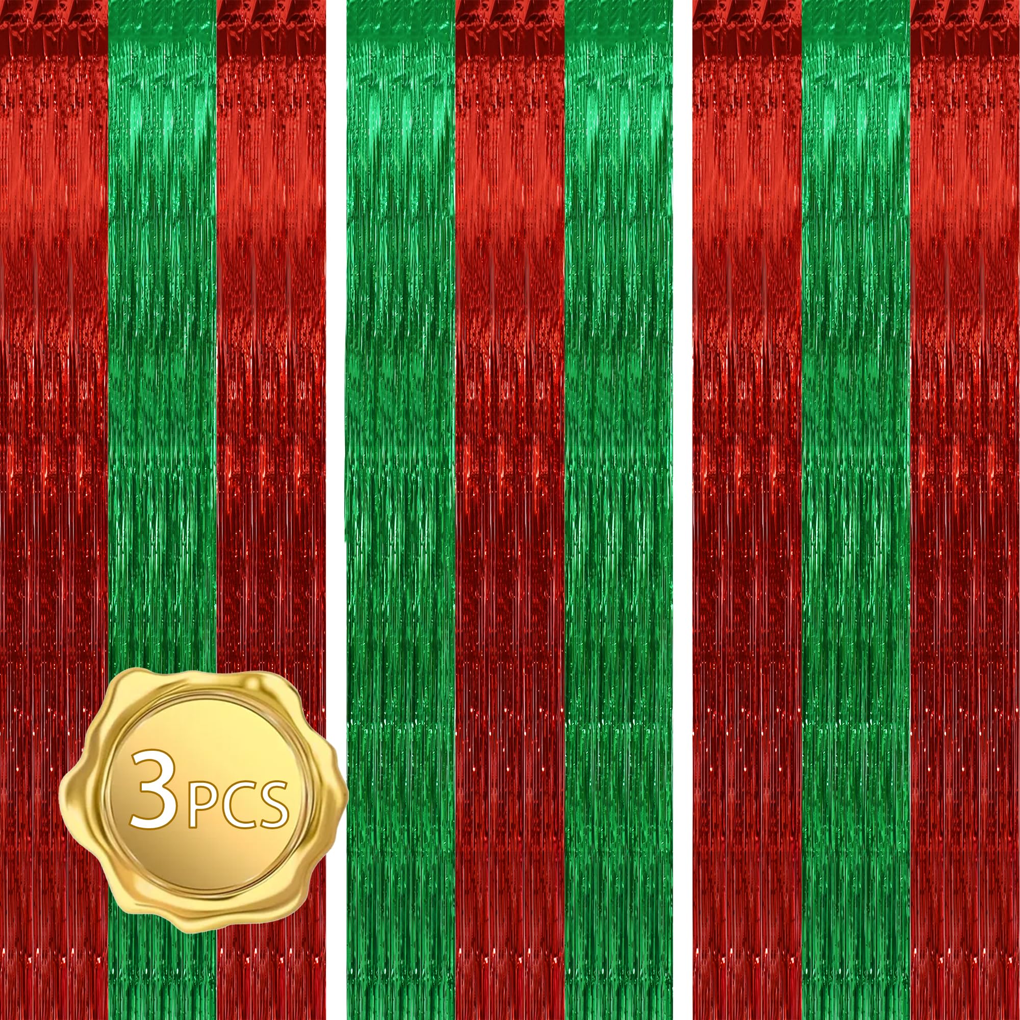Beishida 3Pcs Red Green Door Streamer Christmas Day Backdrop Foil Fringe Tinsel Merry Christmas Curtains Backdrops For Christmas