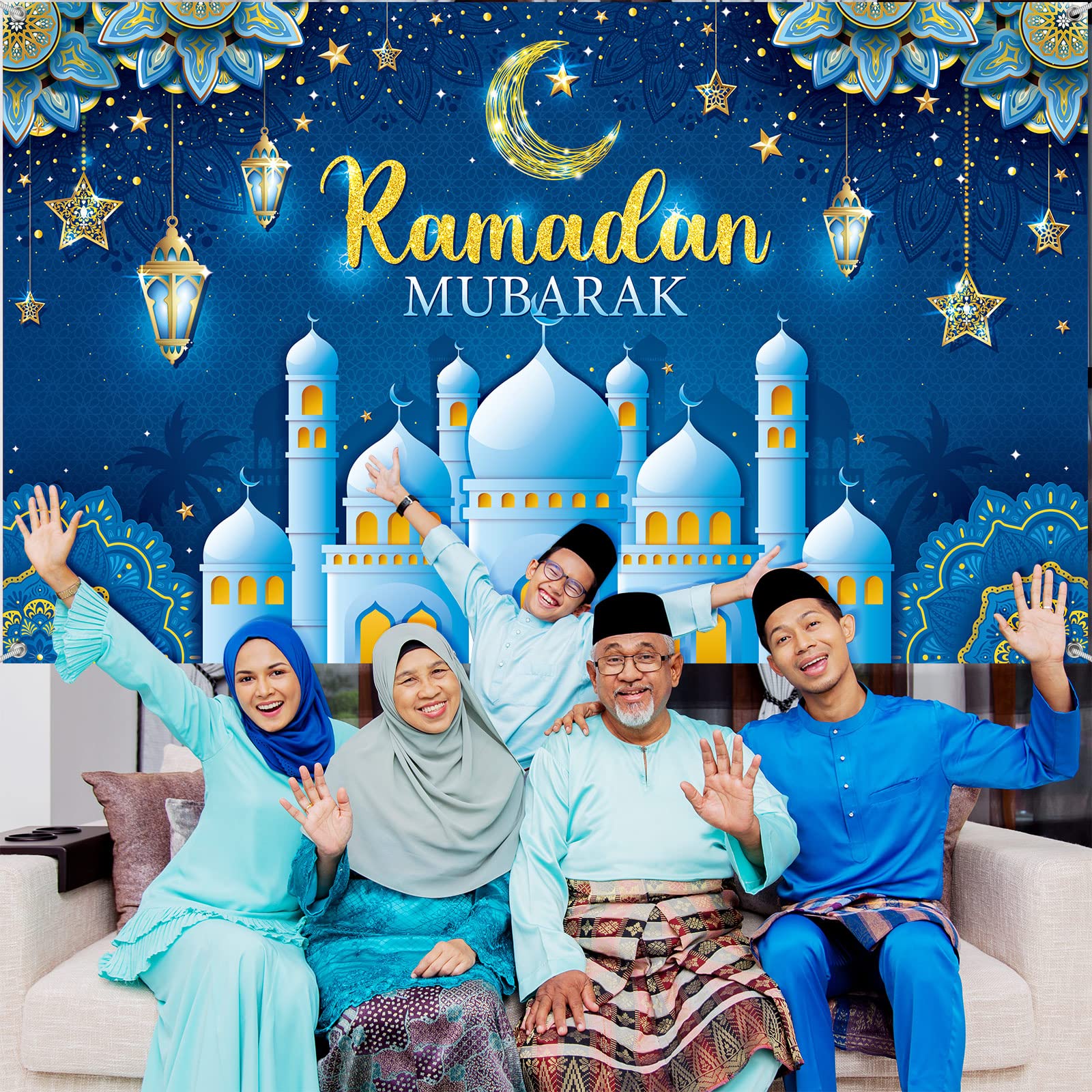 Ramadan Mubarak Decorations Backdrop Banner, Sign Photo Booth Background For Home Muslim Ramadan Kareem Eid Al Fitr Party Suppli