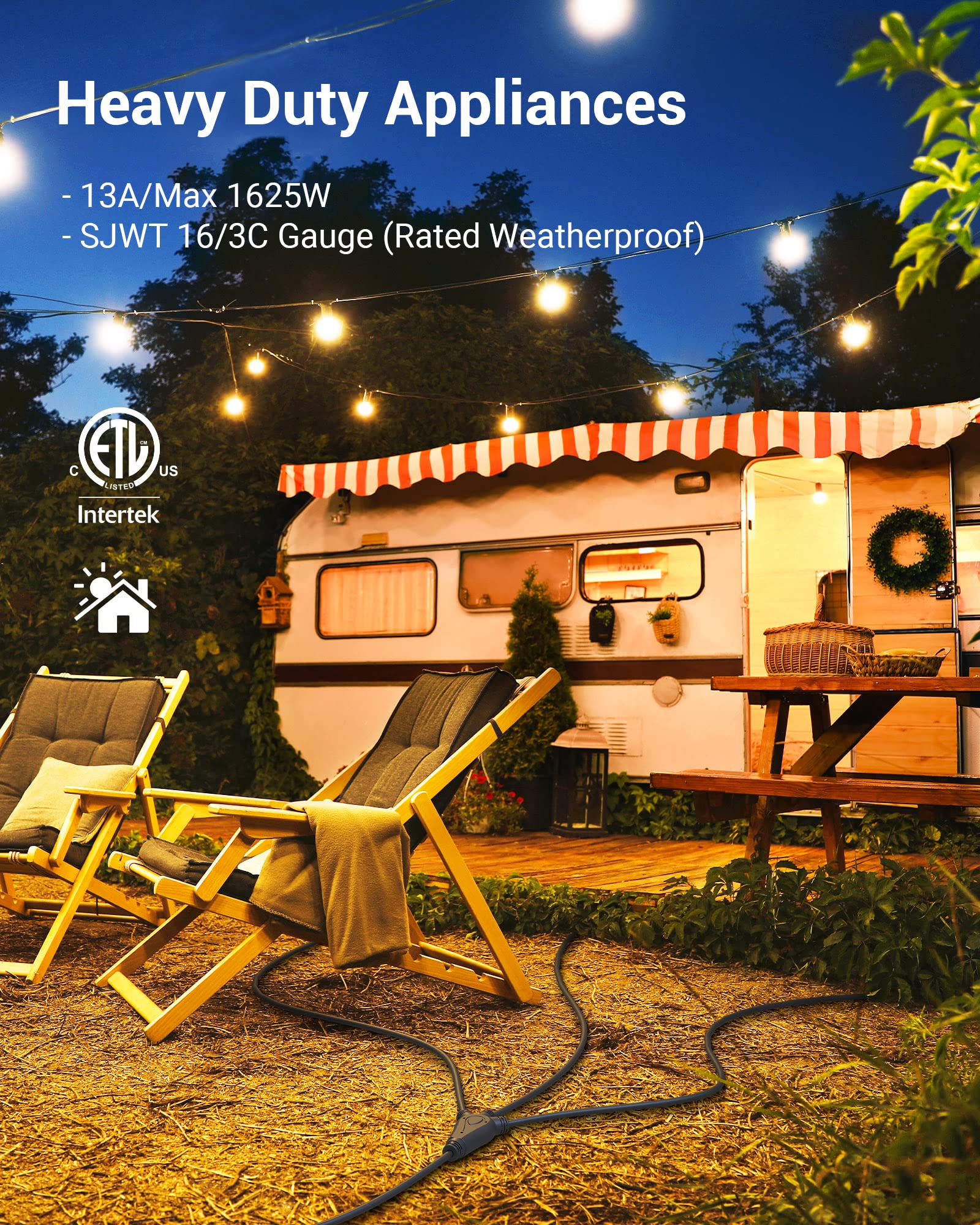 Dewenwils Outdoor Extension Cord 1 To 3 Splitter, Total 12Ft, 13A 125V 1625W 16/3C Sjtw Extension Cord Outdoor, Heavy Duty Exten