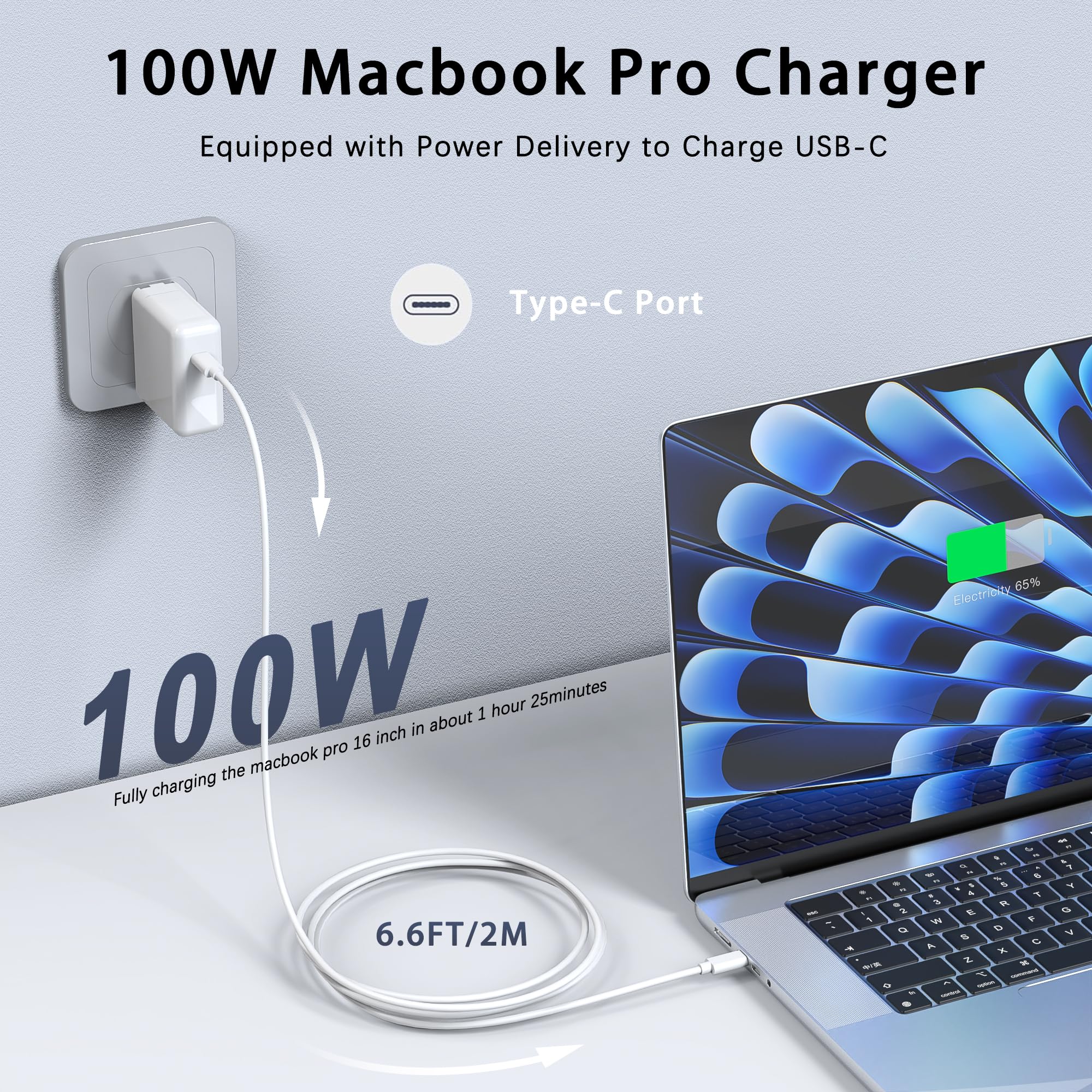 Mac Book Pro Charger - 100W Usb C Charger Compatible With Macbook Pro 16, 15, 14, 13 Inch, Macbook Air M1 M2 M3 M4, Ipad Pro/Air