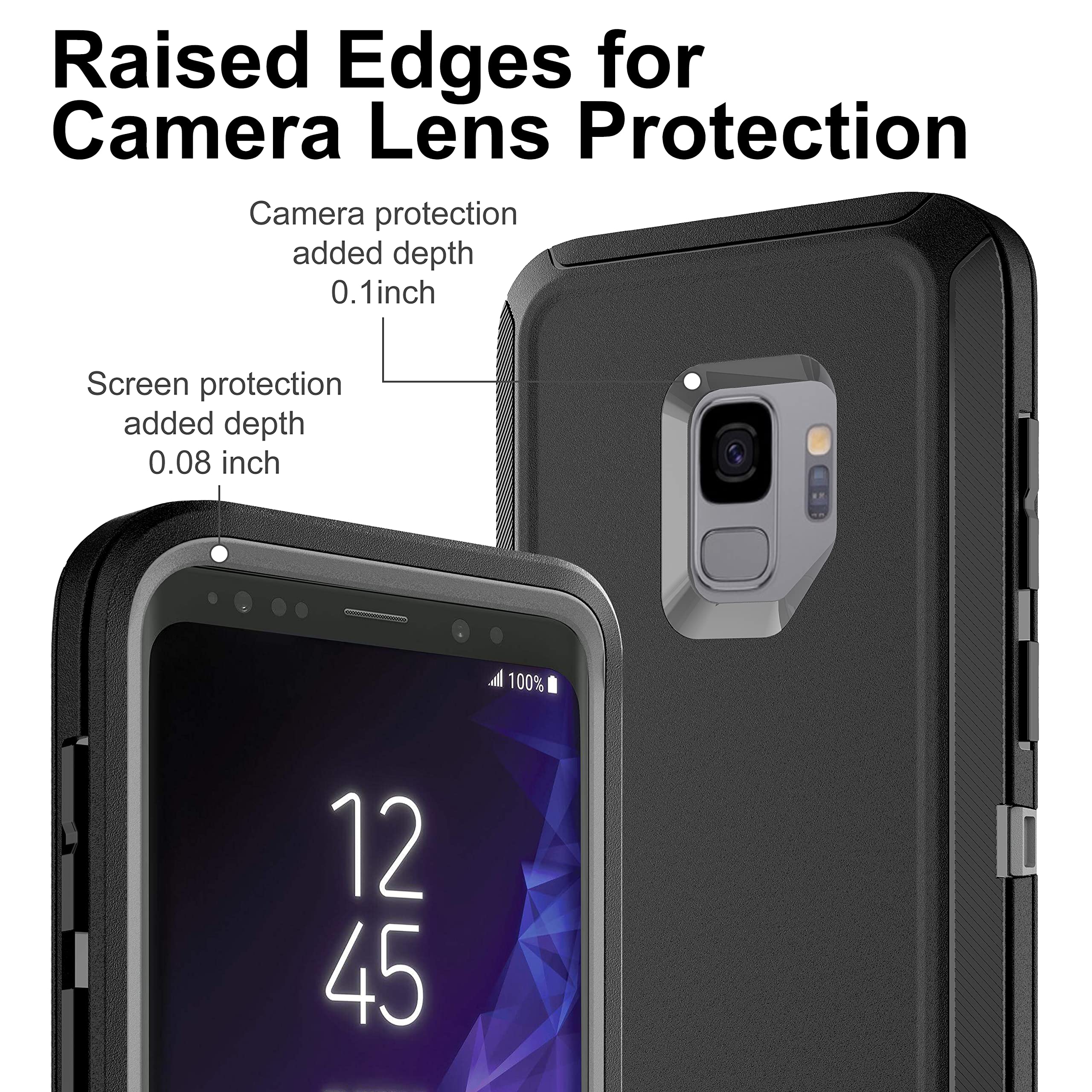 Hong Amy For Galaxy S9 Case, Samsung Galaxy S9 Case With Self Healing Flexible Tpu Screen Protector [2 Pack], 3 In 1 Full Body S