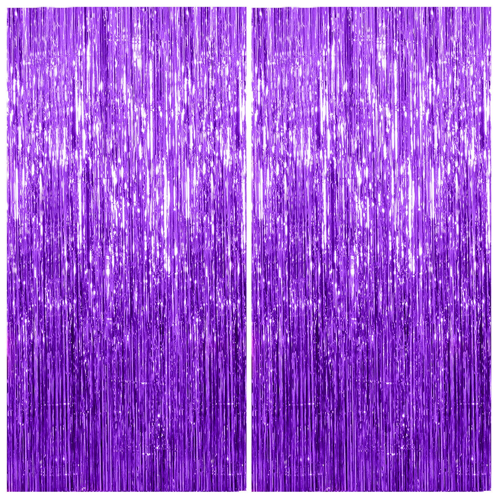 2 Pack Foil Curtain Backdrop Purple Metallic Tinsel Foil Fringe Curtains Photo Booth Props For Birthday Wedding Engagement Baby
