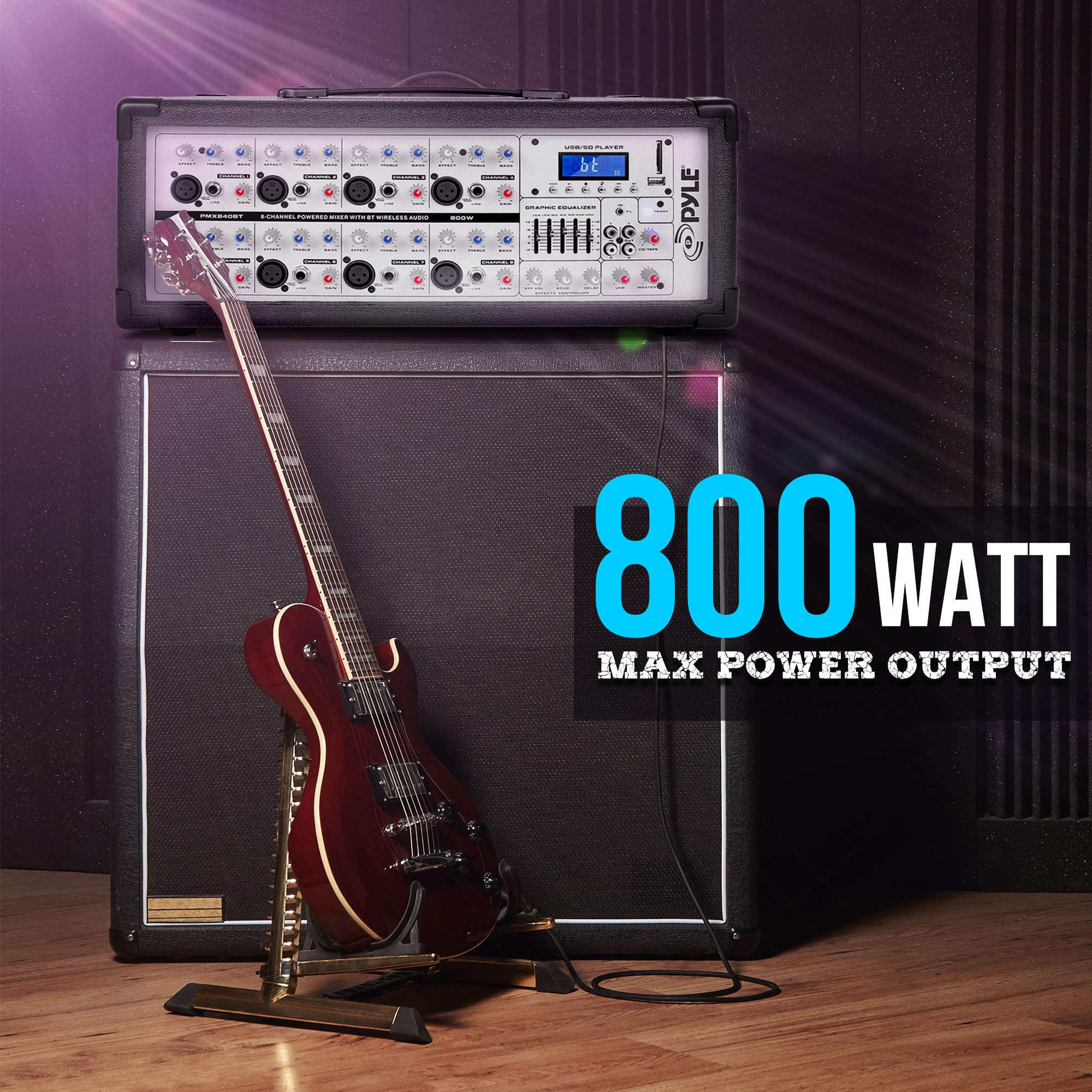 8 Ch. Bluetooth Stage Powered Mixer   800W Pro Audio Sound Mixer, Mp3/Usb/Sd Readers, Aux(3.5Mm) Input, Rca & 1/4'' Effects Loop