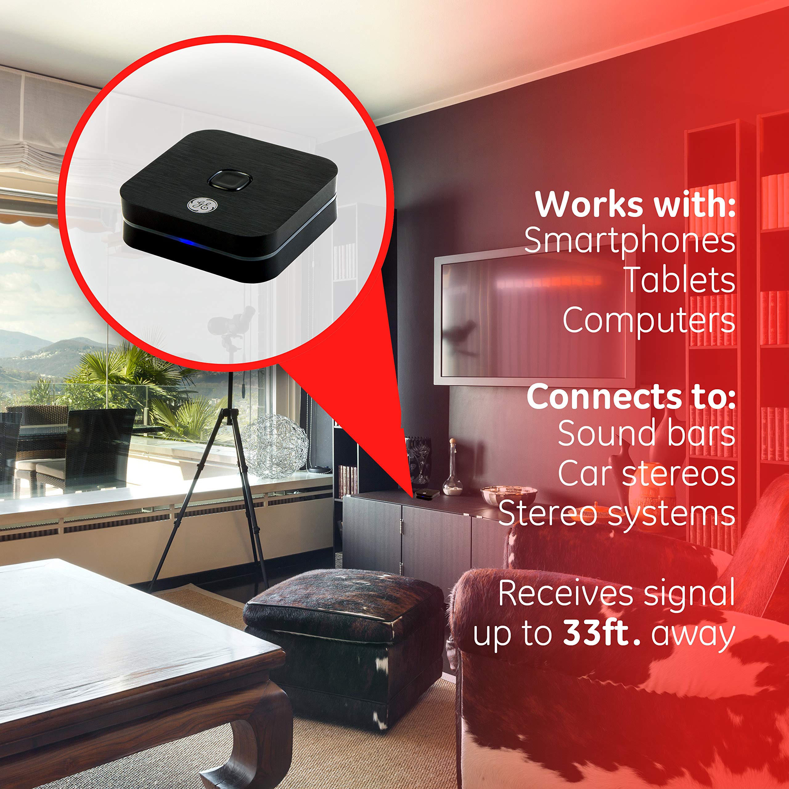 Ge Bluetooth Audio Receiver, Supports A2Dp, Sbc, Fcc Certified, Micro Usb Charging Cord, 3.5Mm Audio Cable, 3.5Mm To Rca Adapter