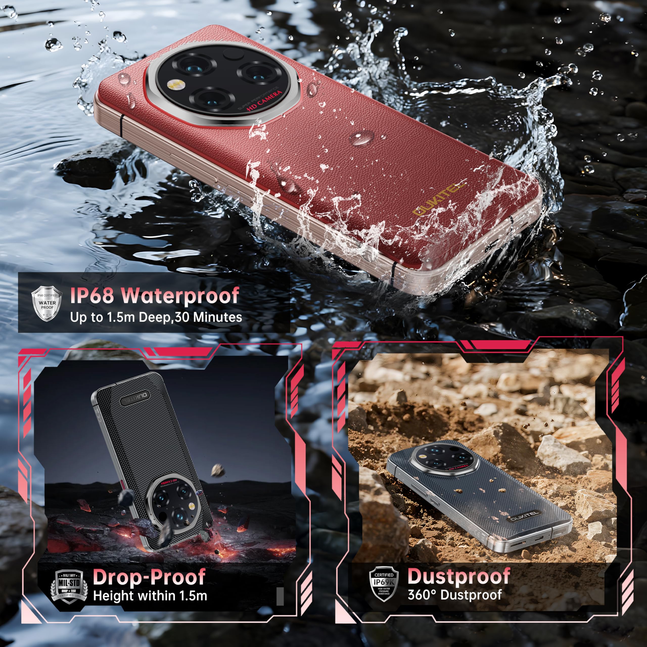 Oukitel Wp210 Rugged Smartphone Unlocked - Android 15 Cellphone, 36Gb+512Gb Rugged Phones, 6.7 Fhd+ Amoled, Mtk Dimensity 8200,