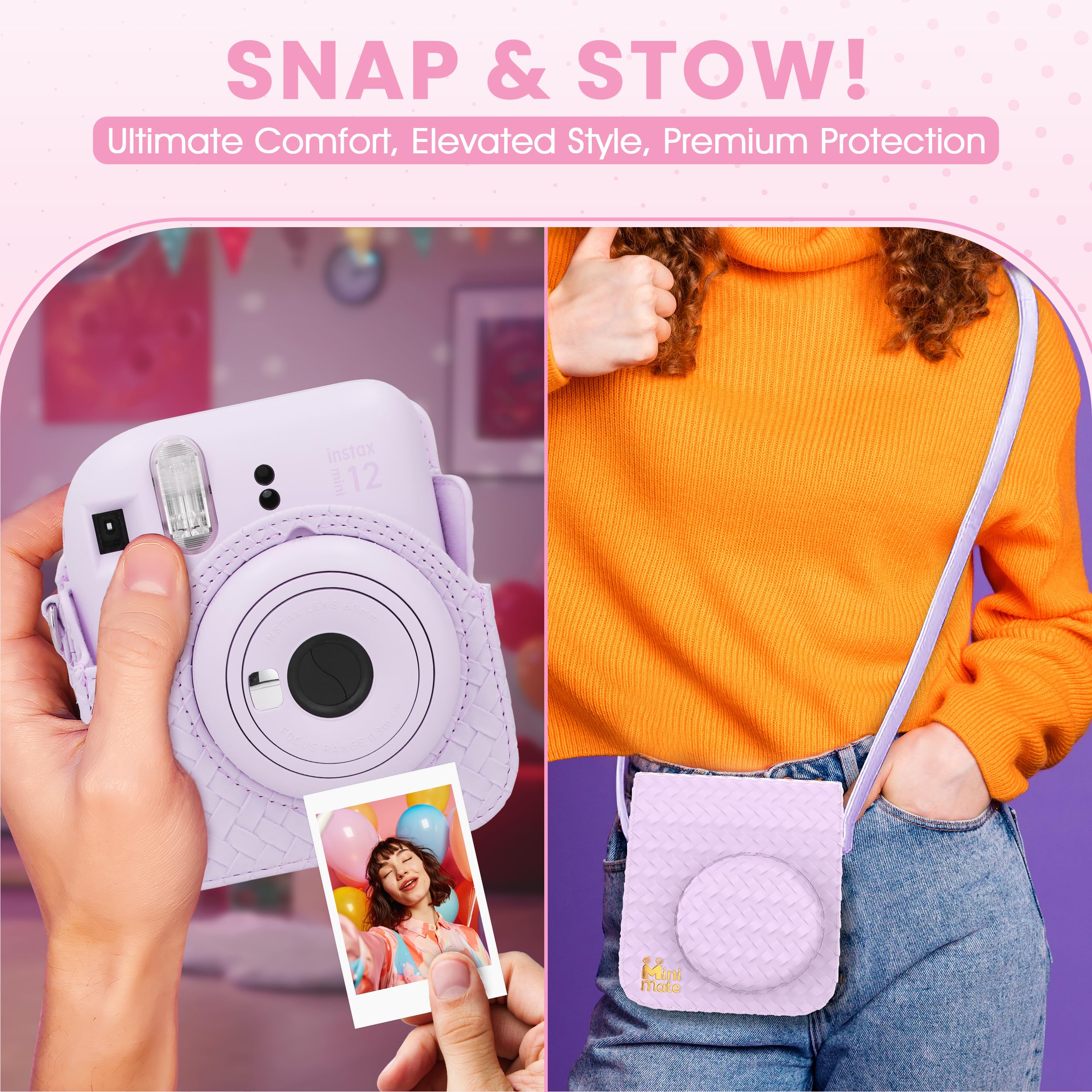 Fujifilm Instax Mini 12 Instant Camera Lilac Purple + Minimate Custom Designed Case + Fuji Instax Film 10 Sheets & Photo Album