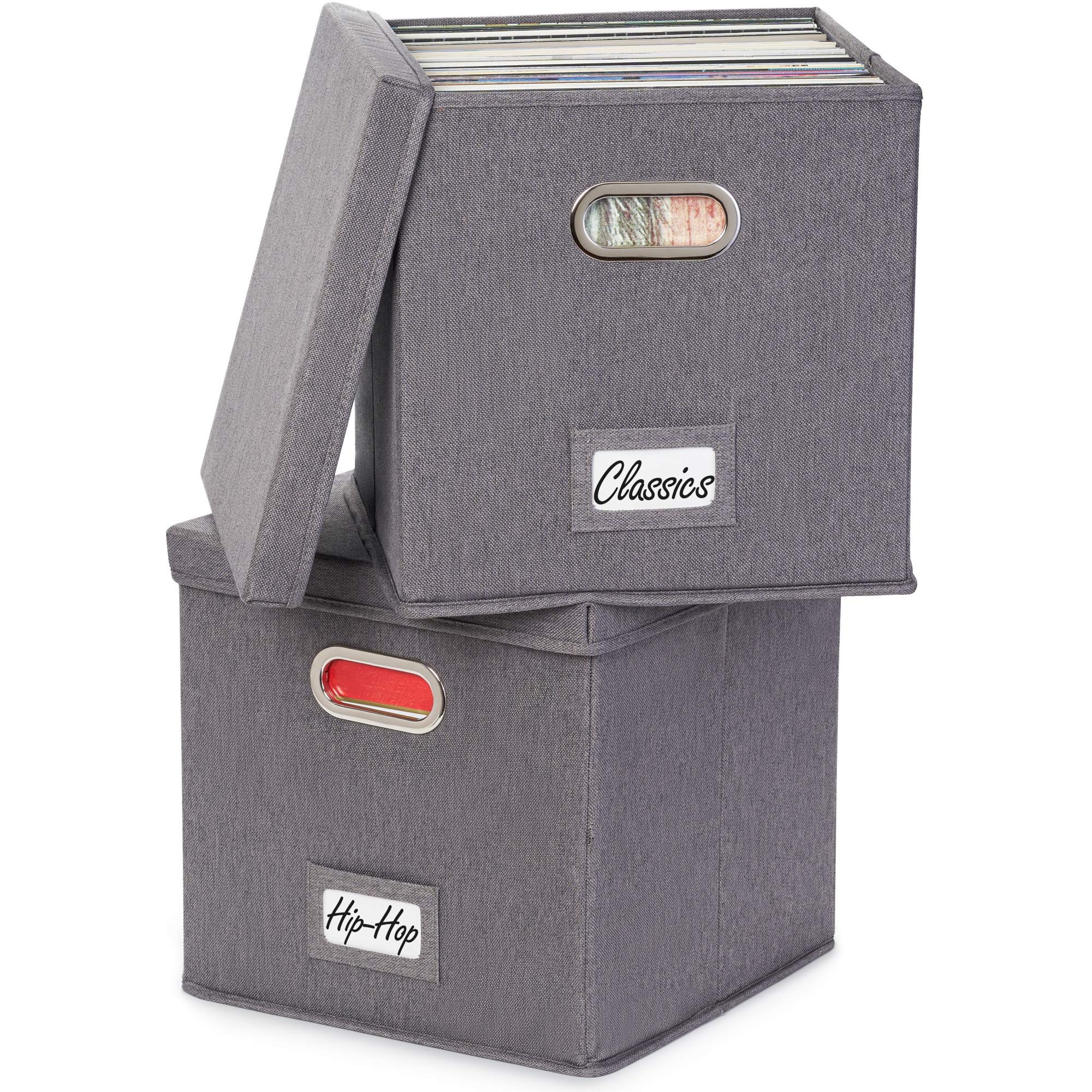 Zicoto Decorative Vinyl Record Storage Box Set Of 2 For 100+ Single Records   Sturdy Lp Holder Crate Organizes All Your Favorite
