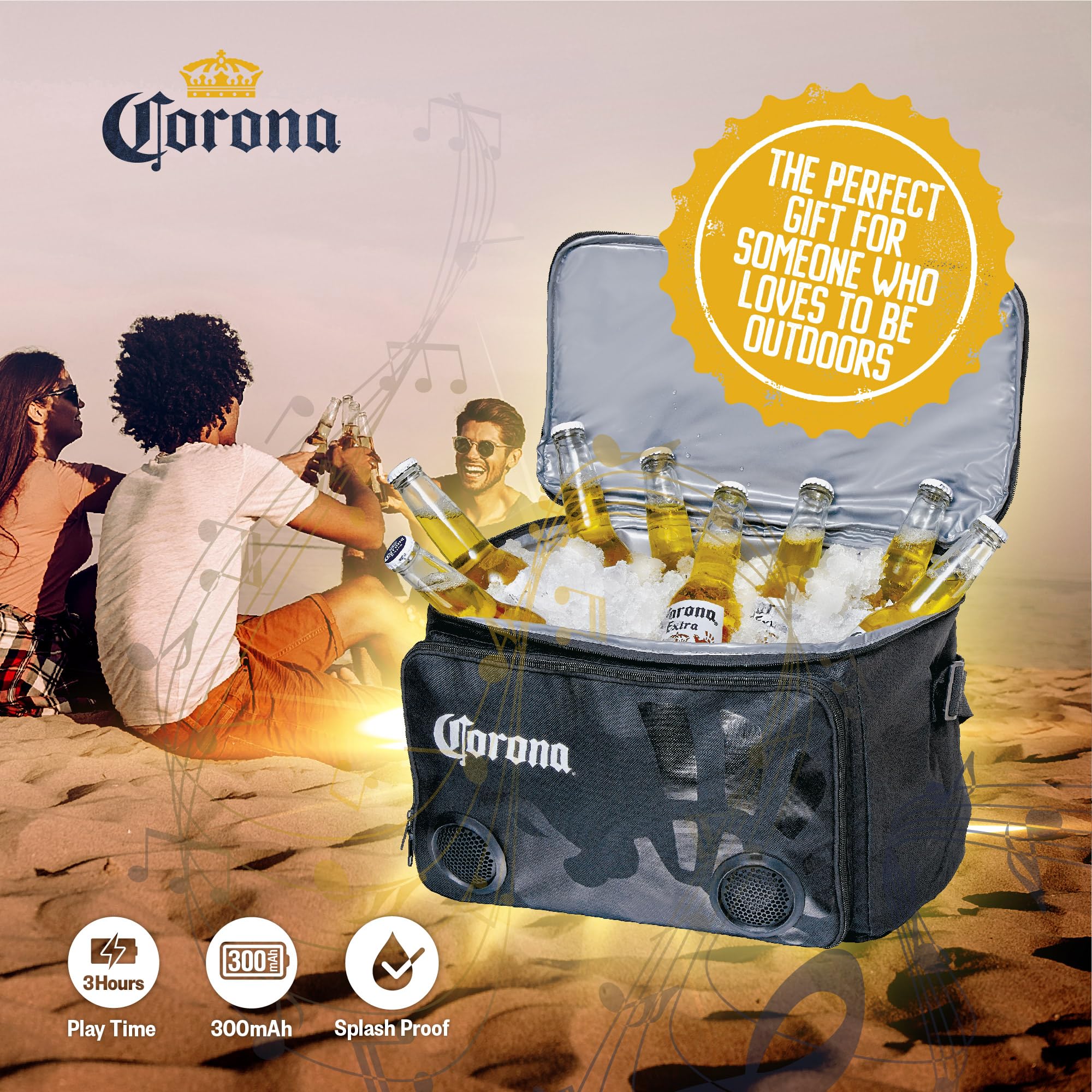 Corona Insulated Cooler With Speakers Modern Floating Cooler With Speakers Super Portable Travel Cooler Durable Speaker Cooler With Bluetooth For Parties, Festivals, Boats, And Beaches, Holds 36 Cans