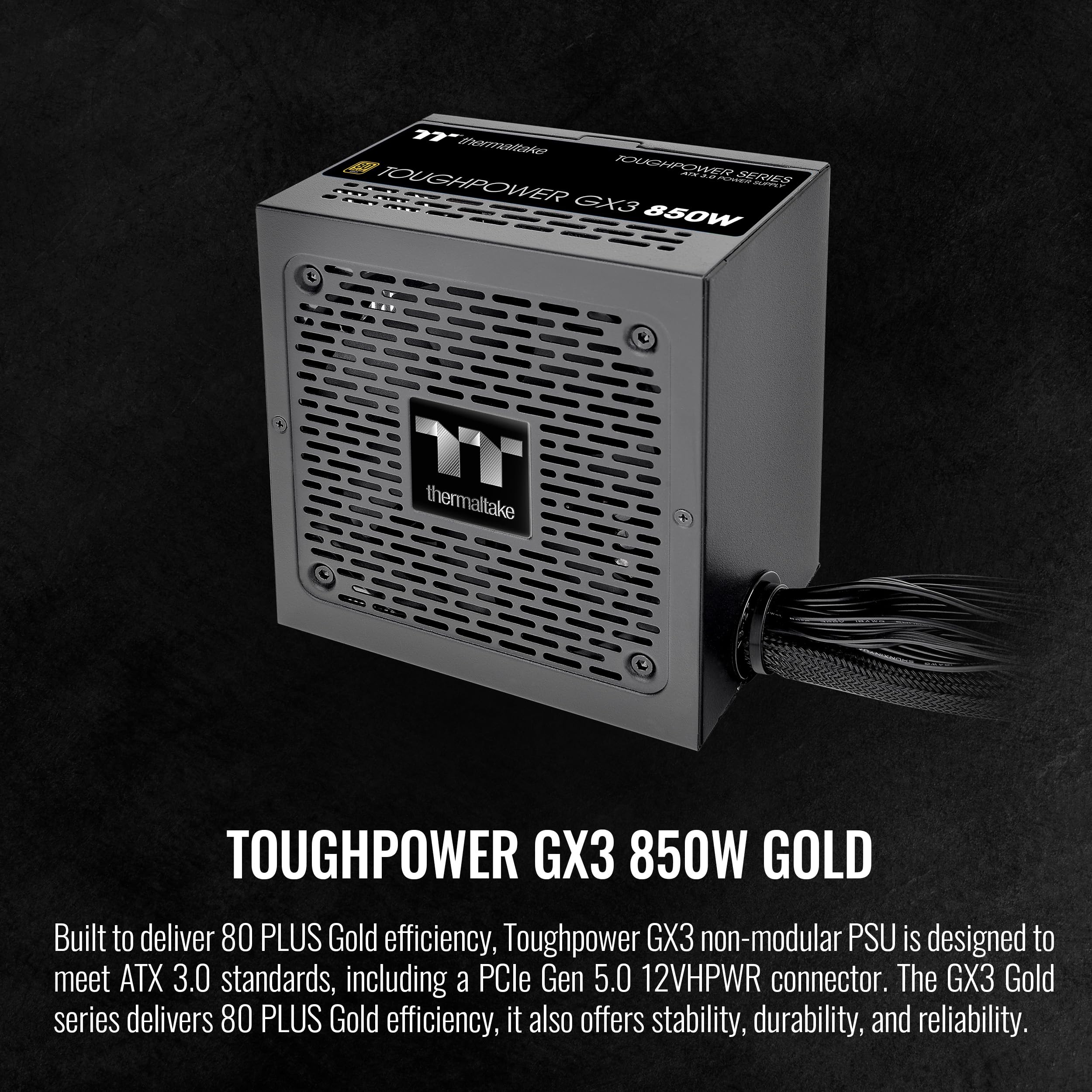 Thermaltake Toughpower Gx3 850W 80Plus Gold Sli/Crossfire Ready Atx 3.0 Power Supply; Pcie5 12Vhpwr Connector Included; 5 Year W
