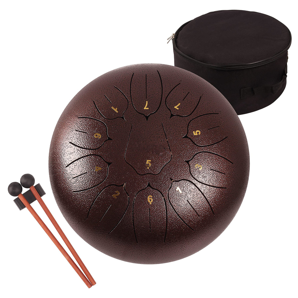 Steel Tongue Drum - 11 Notes 12 Inches - Percussion Instrument -Handpan Drum With Bag, Music Book, Mallets, Finger Picks (12, Da