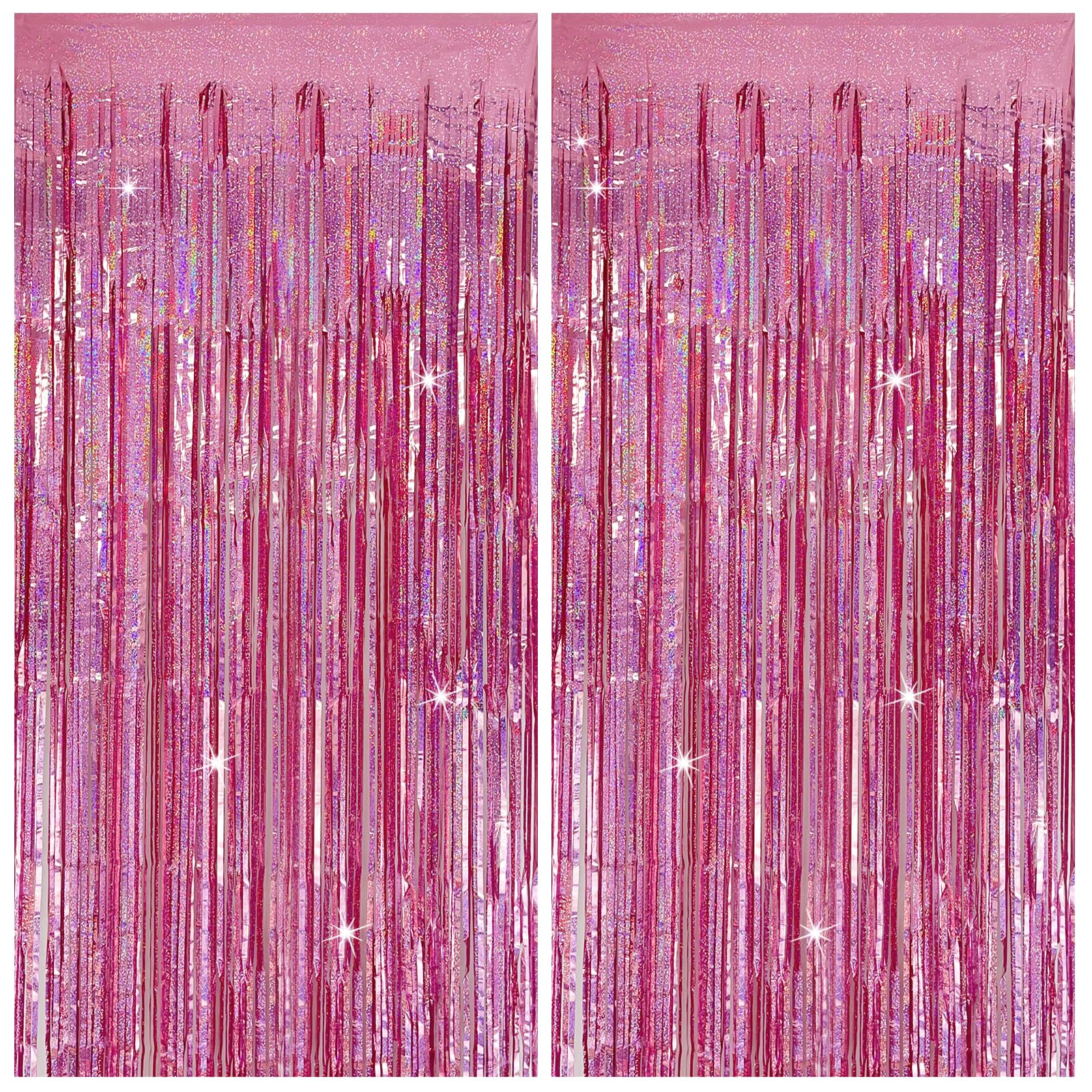 Tinsel Curtain Party Backdrop Pink Birthday Party Decorations 2 Packs Glitter Foil Fringe Curtain Party Decor Streamers Photo Bo