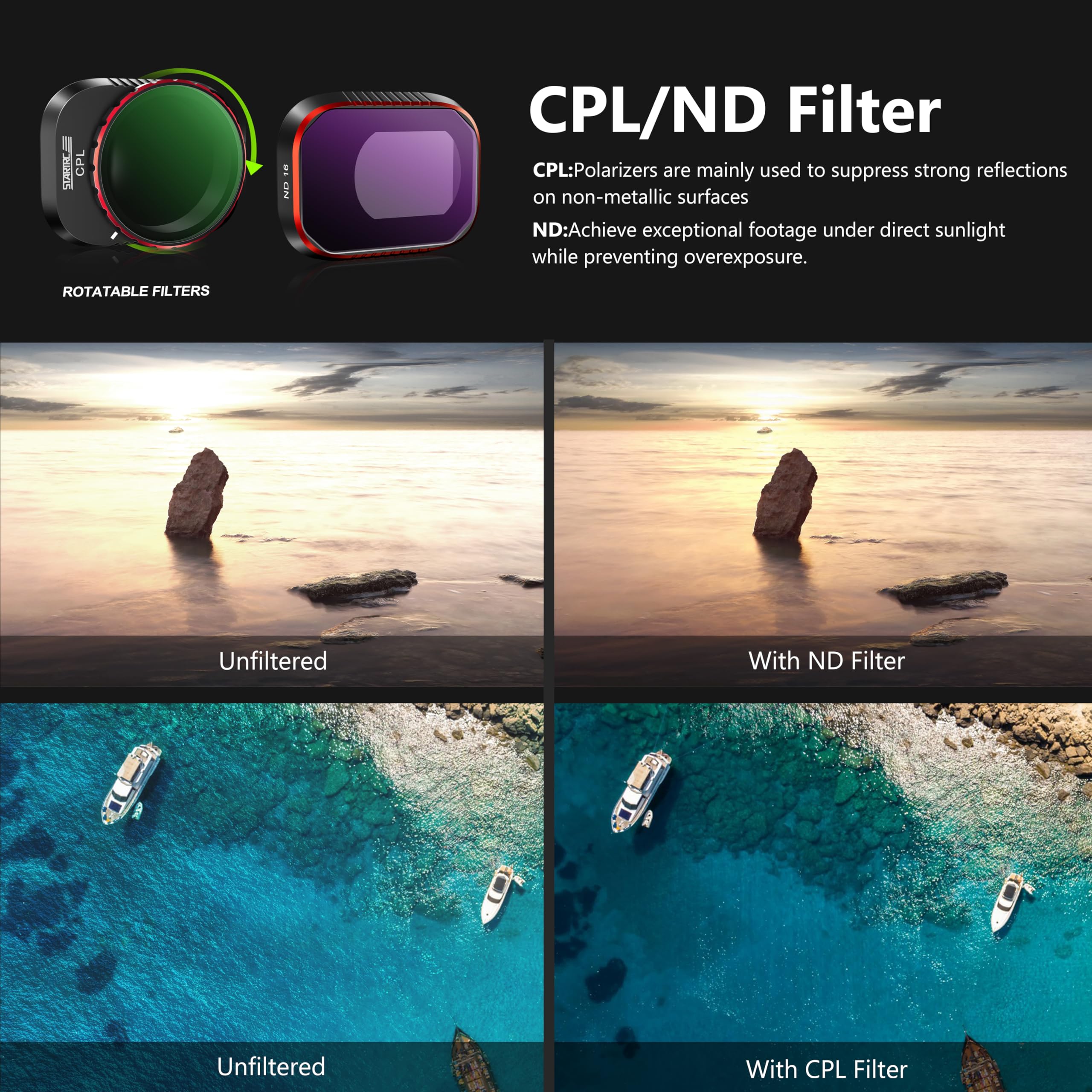 Startrc Nd Filters Set For Dji Mini 4 Pro Accessories  6 Pack (Nd8,Nd16,Nd32,Nd64,Nd256,Cpl)(Aluminum Version)