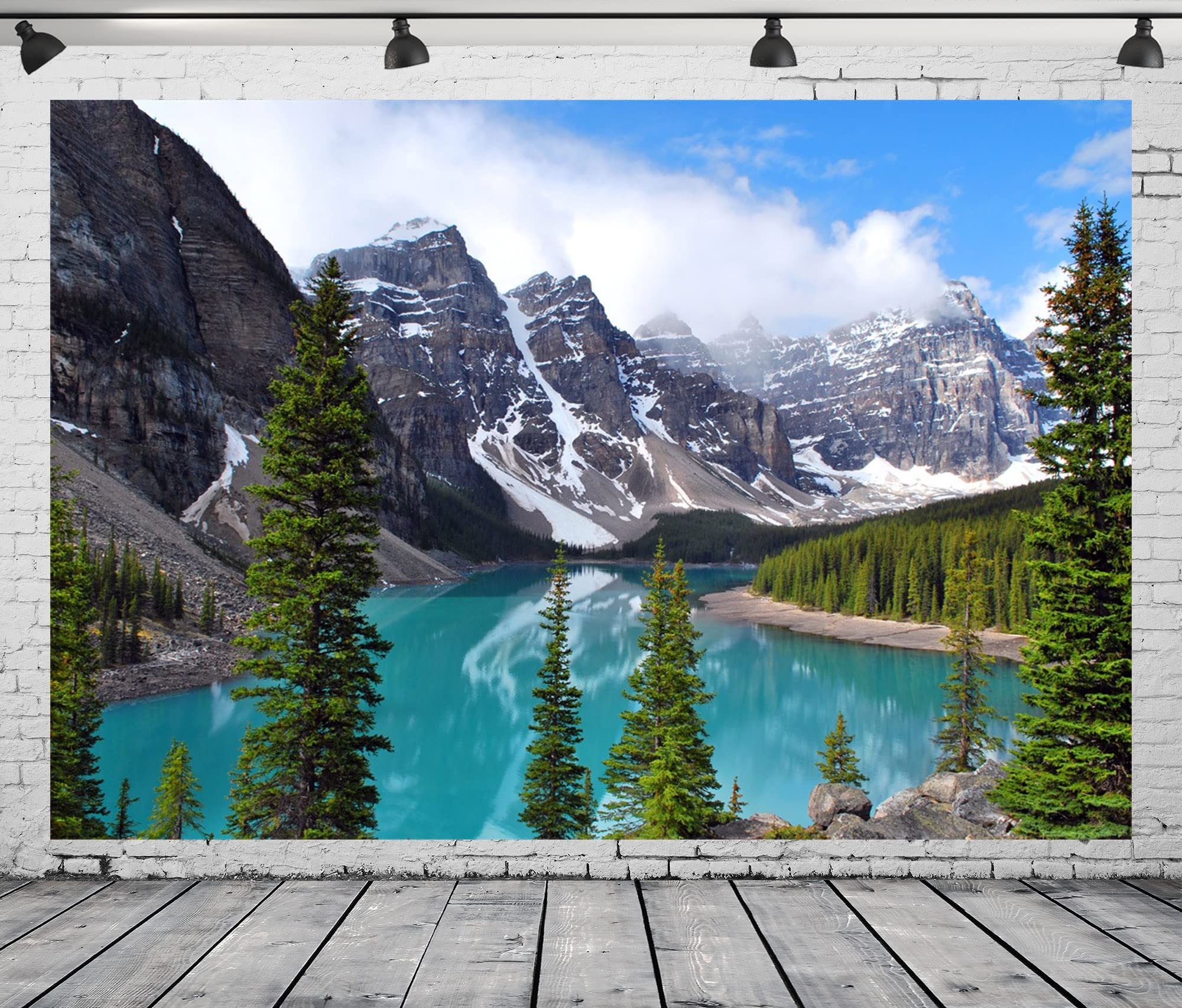 Beleco 5X3Ft Fabric Mountain Backdrop National Park Scenery Picturesque Moraine Lake In Banff,Canada Photograph Background Blue