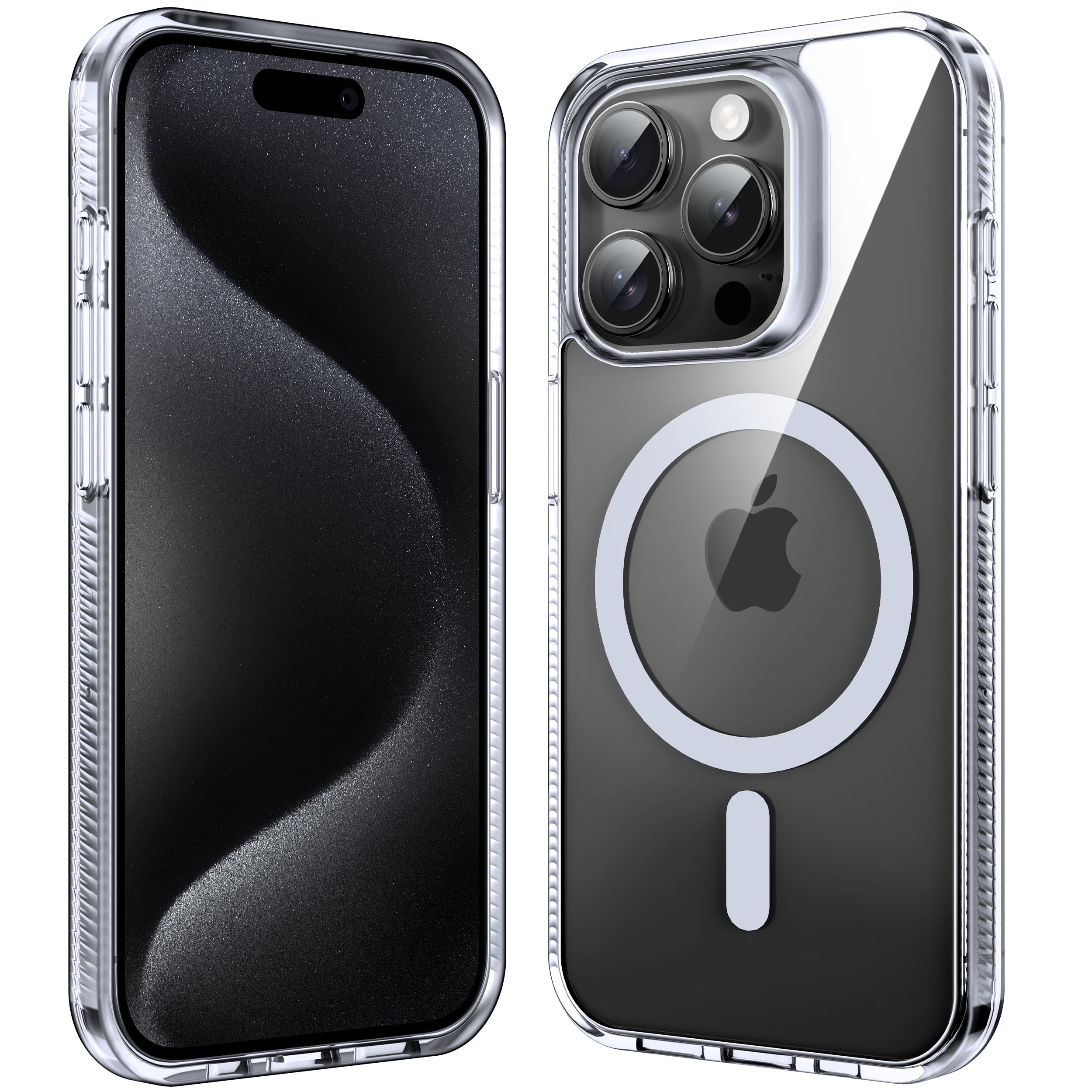 Supdeal Magnetic Clear Case for iPhone 15 Pro, [Compatible with MagSafe] [Non Slip Bumper & Not Yellowing] Military Grade Shockp