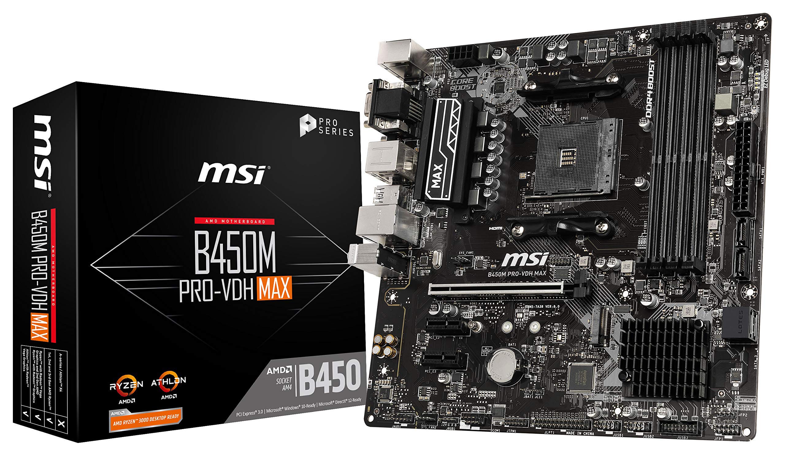 Msi Proseries Amd Ryzen 2Nd And 3Rd Gen Am4 M.2 Usb 3 Ddr4 D Sub Dvi Hdmi Micro Atx Motherboard (B450M Pro Vdh Max)