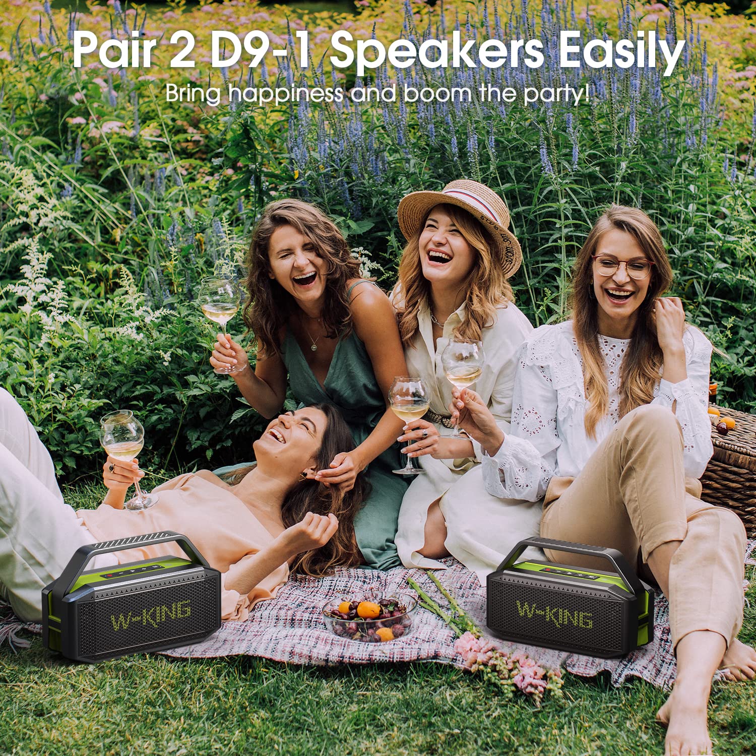 W King Portable Speakers Bluetooth Wireless, 100W Max Loud Stereo Sound With 2 Subwoofer, Ipx6 Waterproof Outdoor Speaker, Ex Large Passive Radiator  60W All Round Rich Bass, 40H/Eq/Powerbank/Tf/Aux