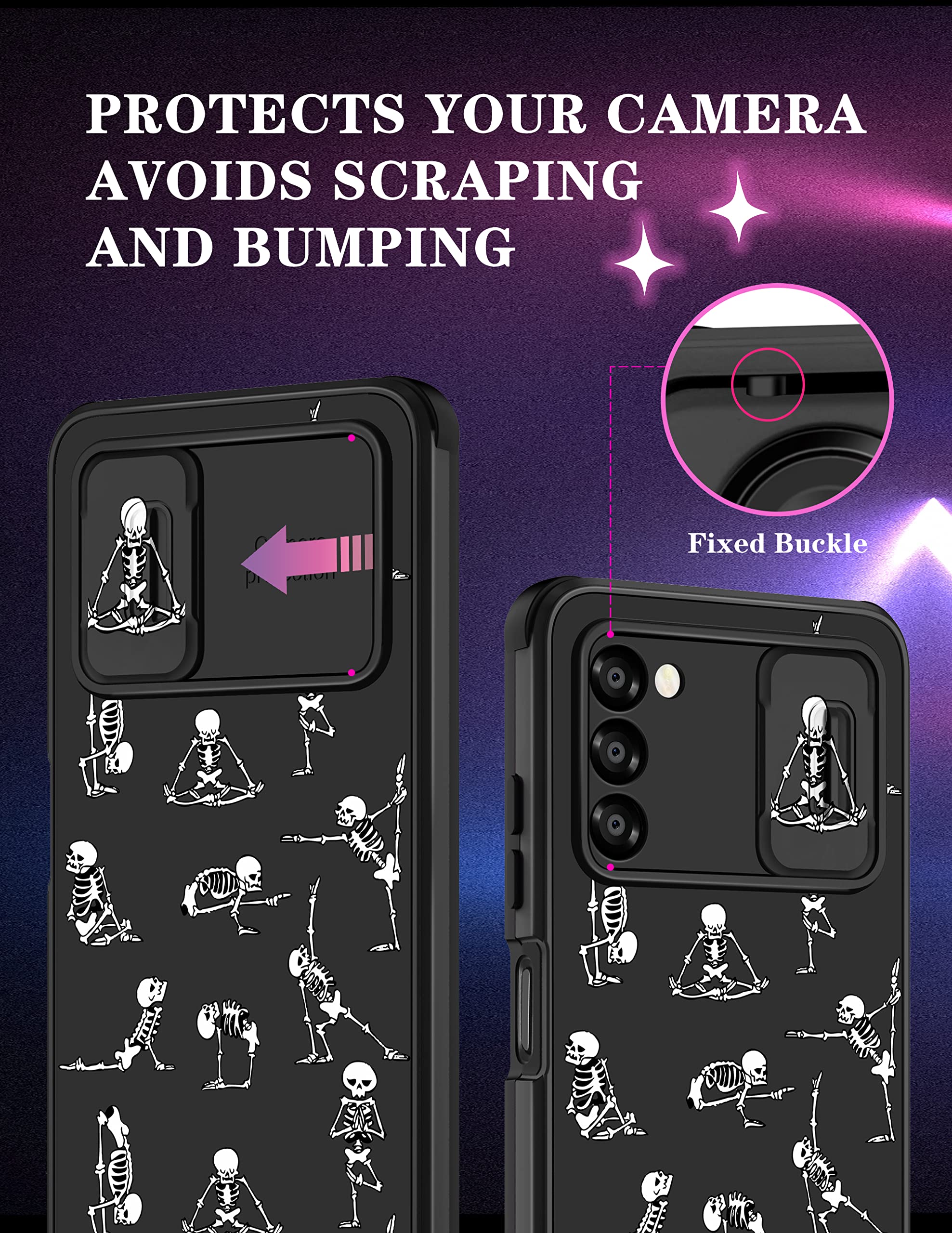 Goocrux For Samsung Galaxy A03S Case Skull For Women Girls Skeleton Yoga Cute Ghost Horror Phone Cover Black Gothic Design Aesth