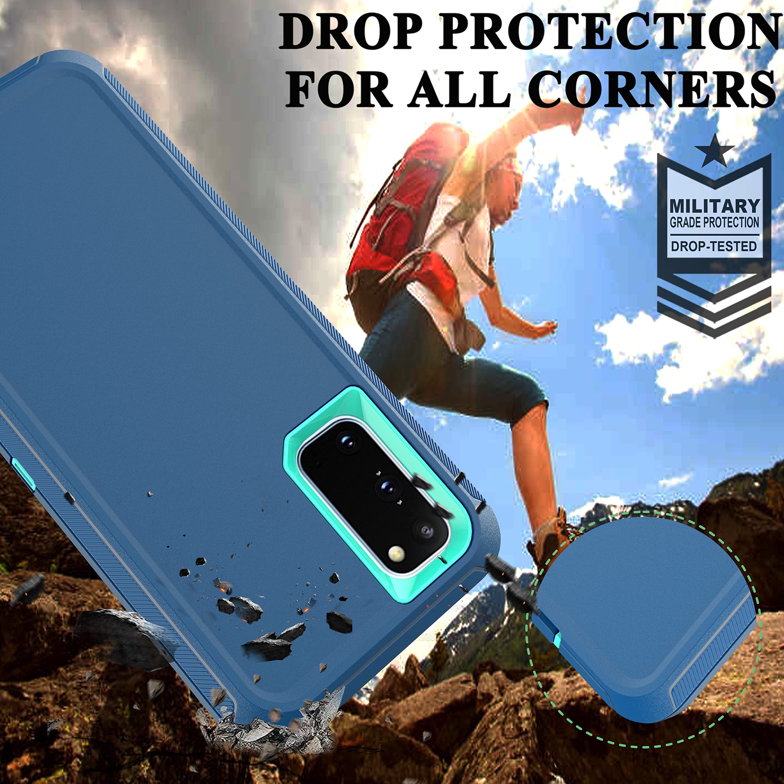 YmhxcY Phone Case for Samsung Galaxy S20 5G Drop Proof 3-Layer Durable Cover Polycarbonate Blue Turquoise with Screen & Lens Protectors
