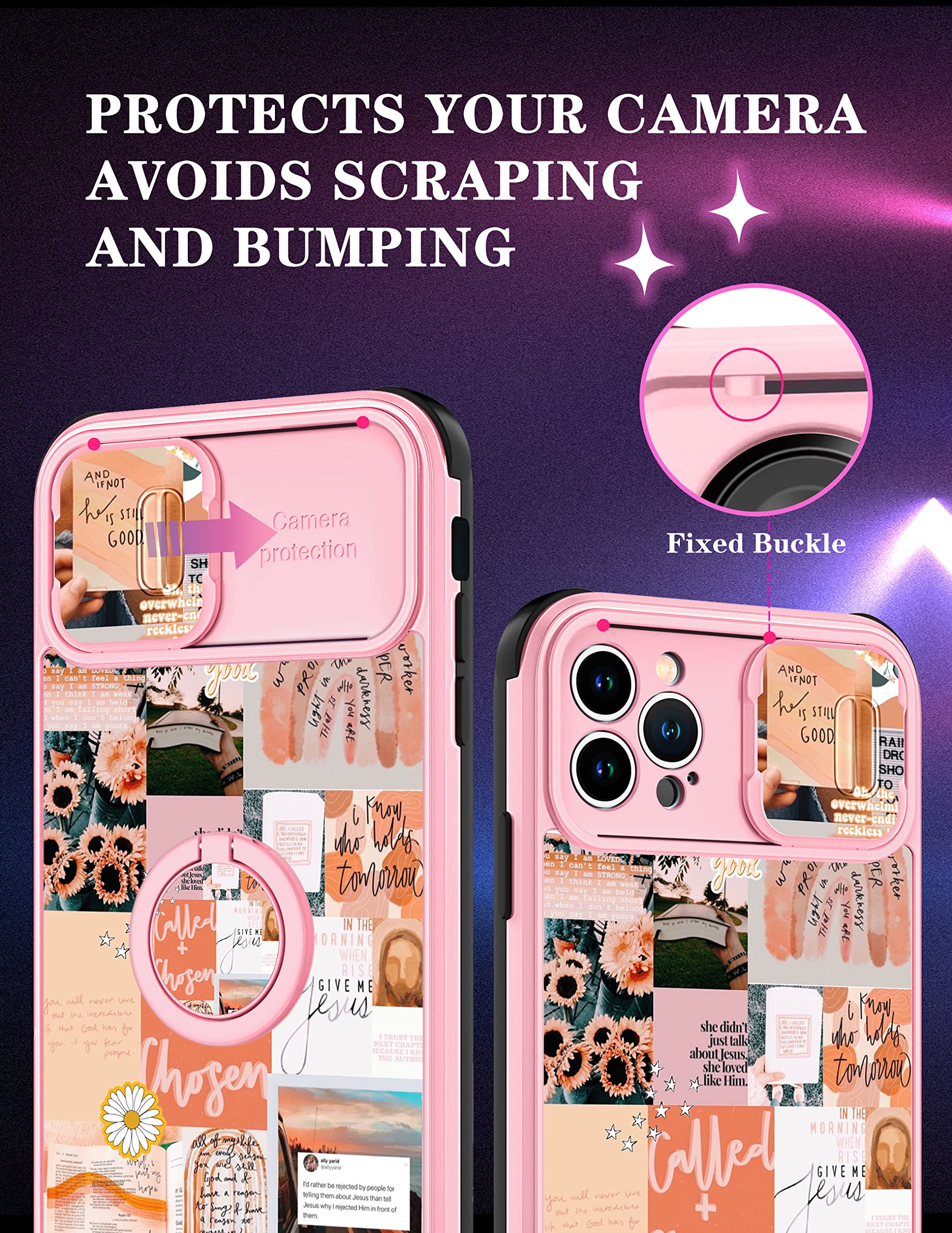 Goocrux (2In1 For Iphone 12 Pro Max Case Women Girls Cute Aesthetic Trendy Phone Cover Collage Good Vibes Pattern Design With Sl