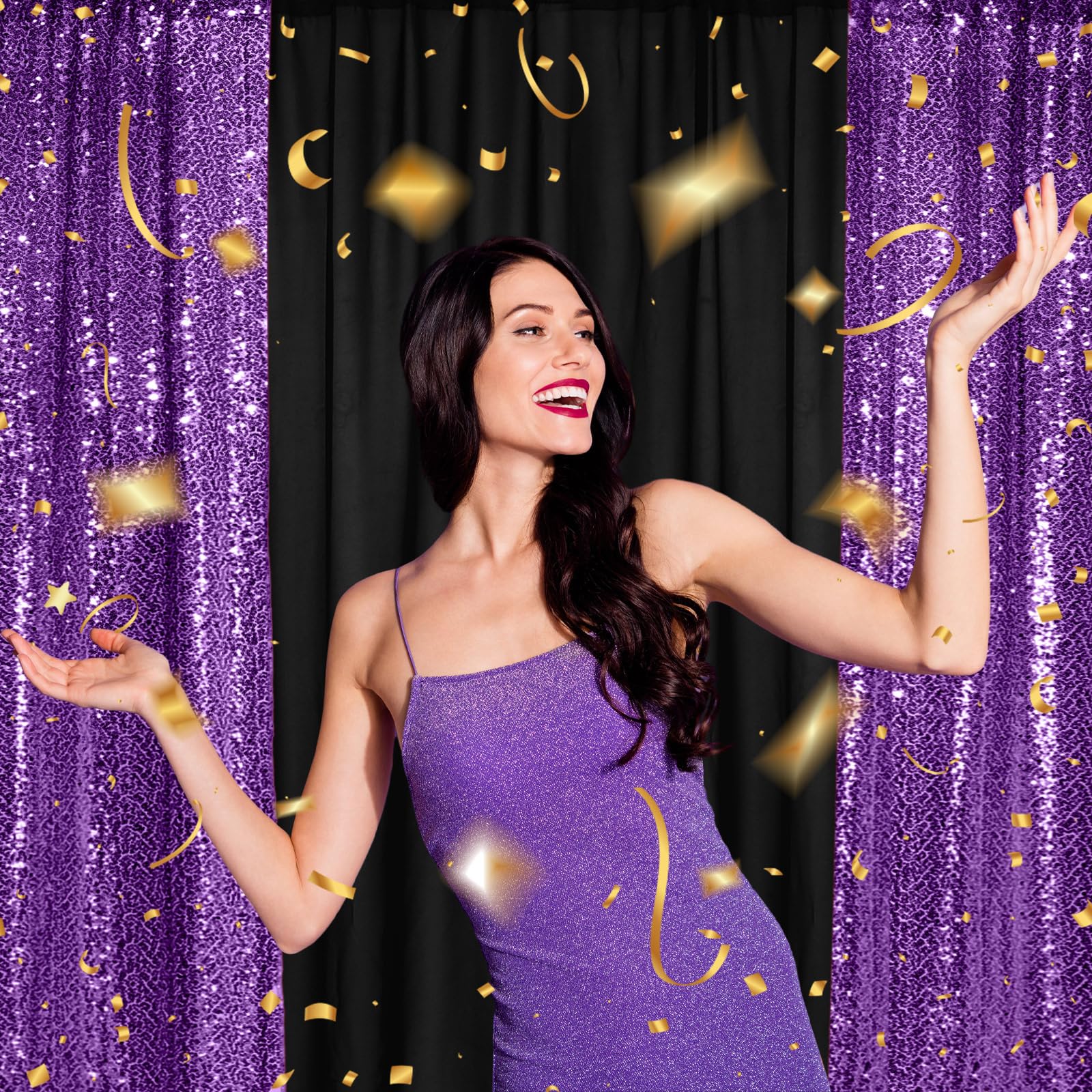 Vitalcozy 4 Panels Photo Backdrop Curtains, 2 Pcs 4 X 10 Ft Sequin Glitter Backdrop Curtains And 2 Pcs 7 X 10 Ft Chiffon Backdro