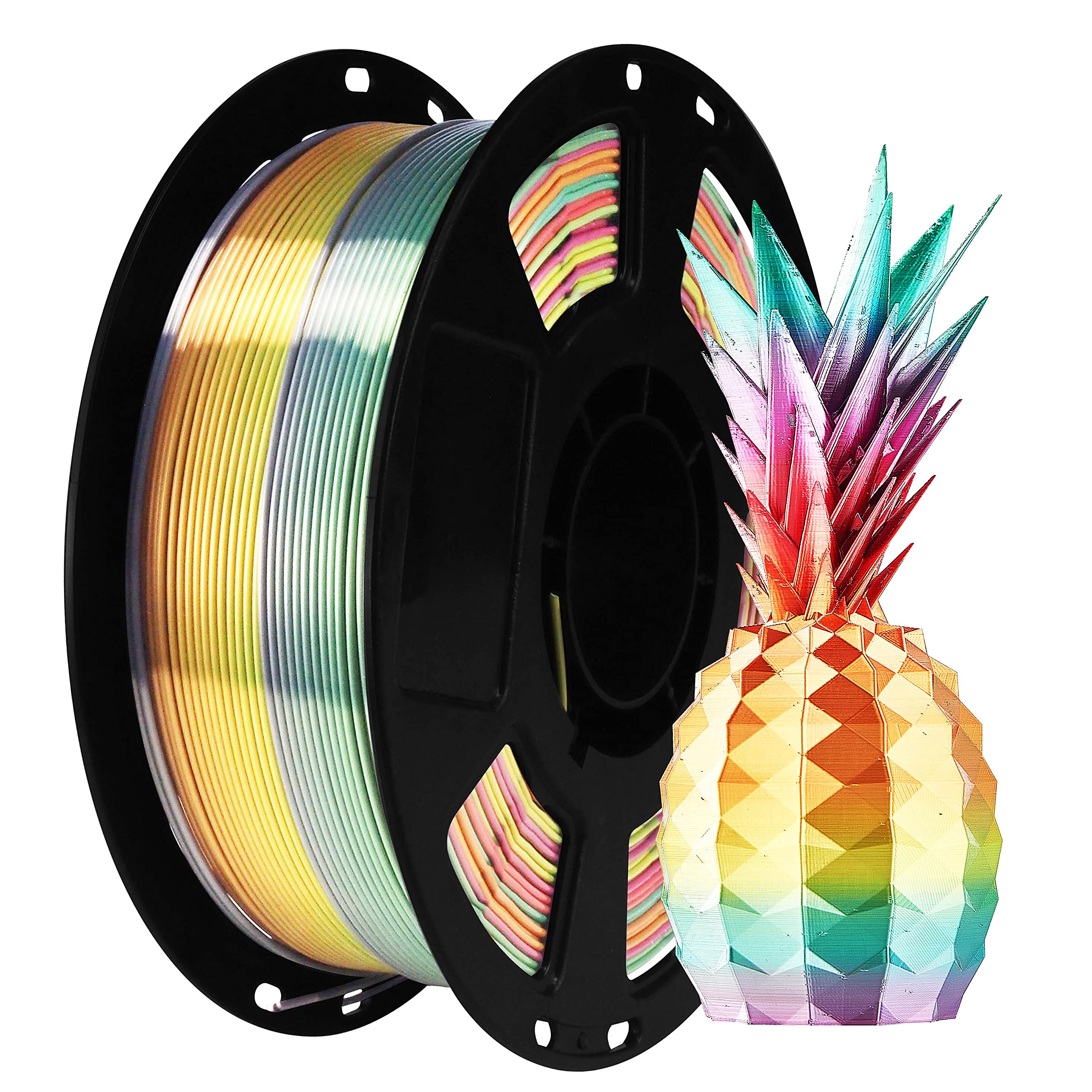 BBLIFE Silk Shiny Multi Color Fast Change Rainbow PLA Filament, 1kg 2.2lbs 1.75mm 3D Printing Material, Widely Support for FDM 3