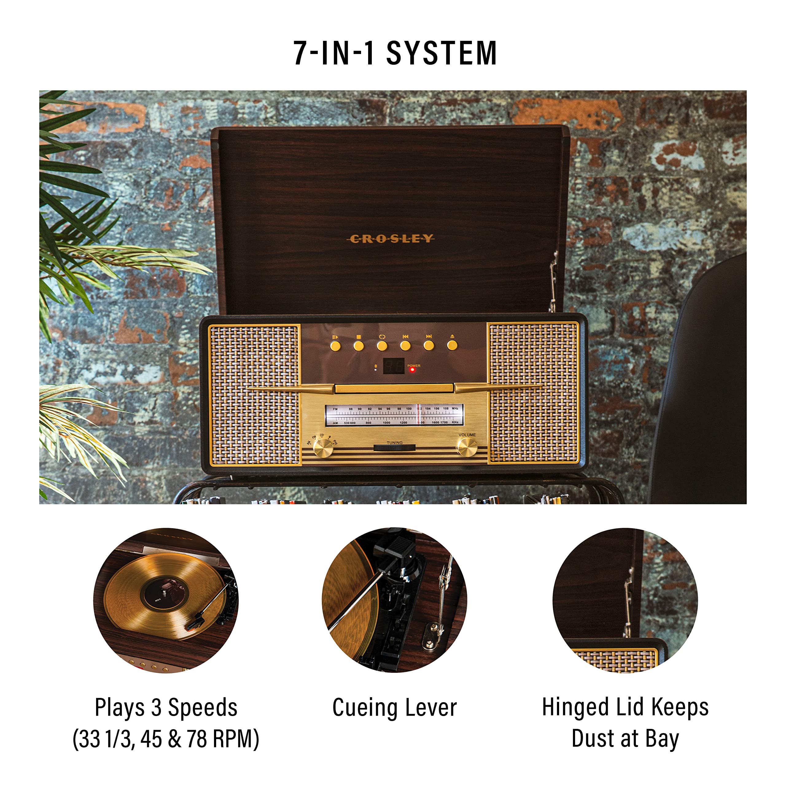 Crosley Cr7016A-Ma Rhapsody 3-Speed Turntable With Bluetooth, Am/Fm Radio, Cd Player, And Aux-In, Mahogany