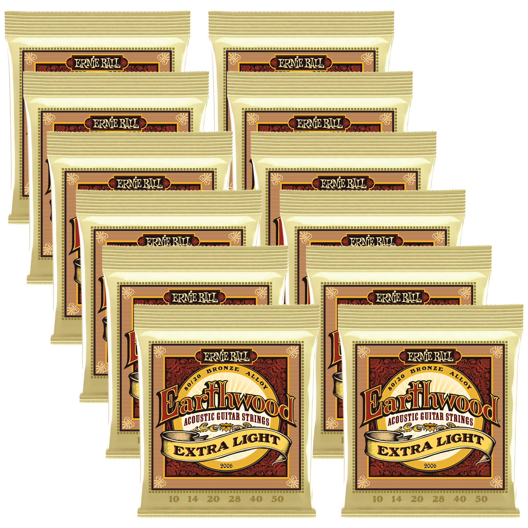 12 Sets Bulk Ernie Ball Earthwood Extra Light Gauge 80/20 Bronze Acoustic Guitar Strings 2006