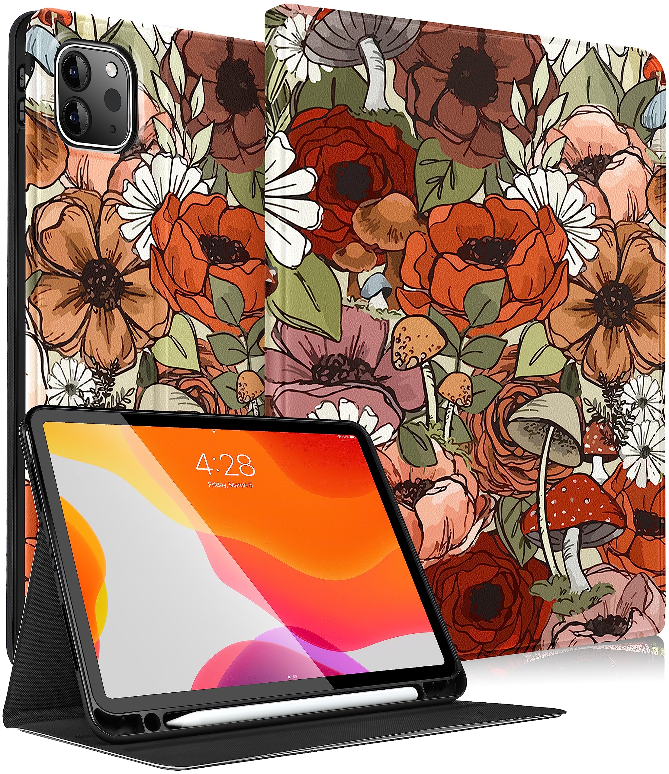 Uppuppy For Ipad Air 11 Inch Case, Air 5Th/4Th Generation 10.9, Pro 11'' Case Cute Kids Women Girls Folio Flower With Apple Penc