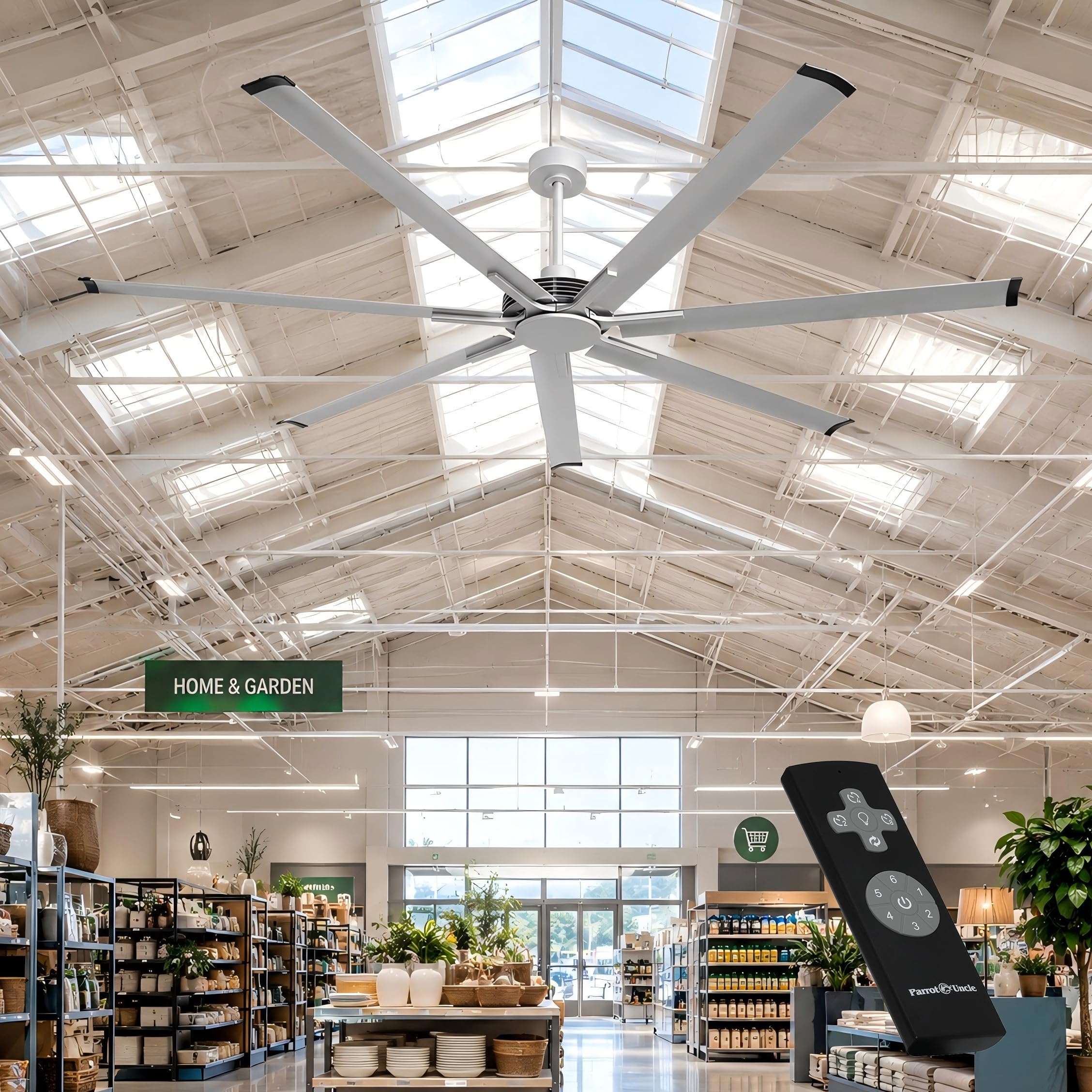 100 Inch Industrial Ceiling Fans without Lights, Large Ceiling Fan with Remote for Living Room Shop Garage, DC Motor Outdoor Cei