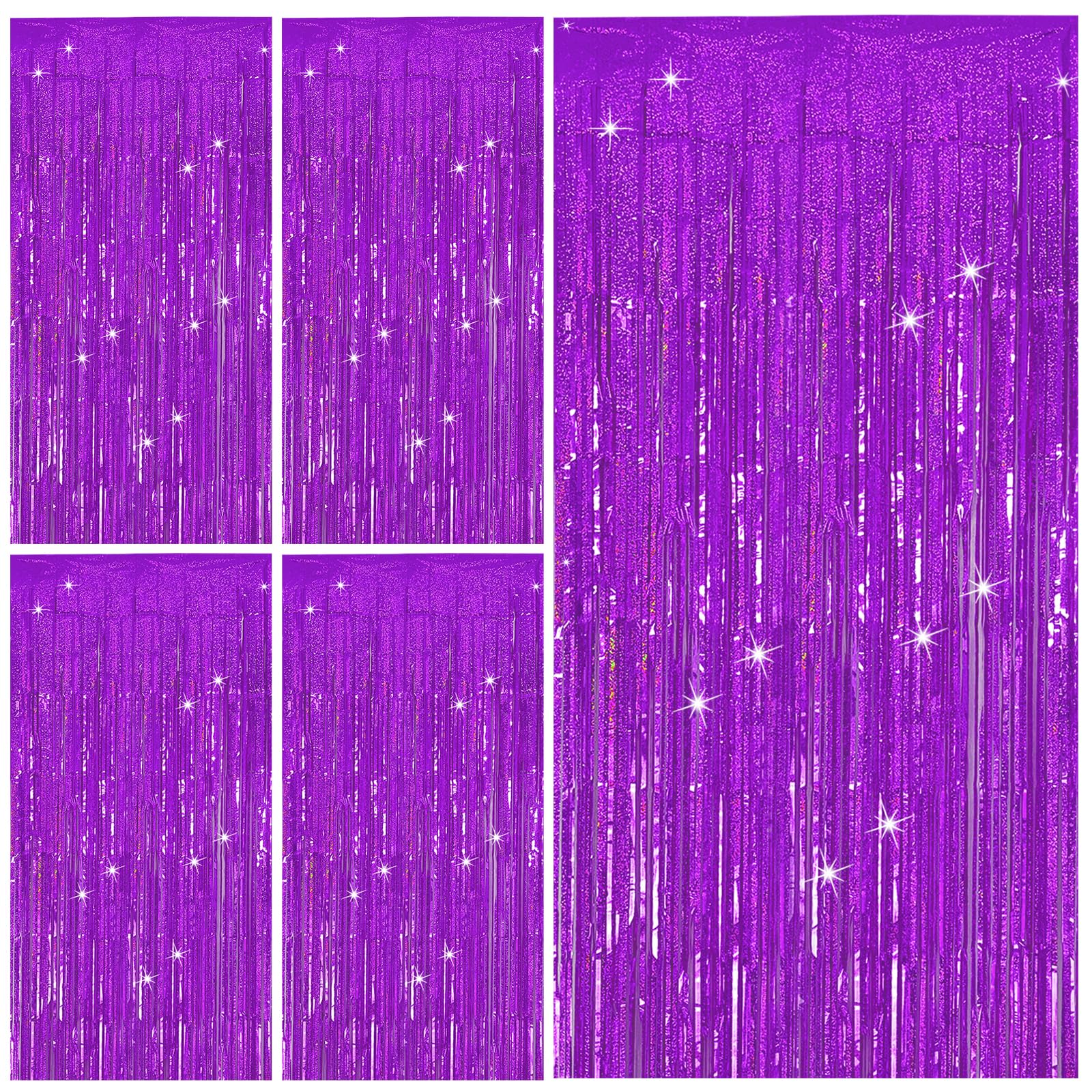 Tinsel Curtain Party Backdrop Purple Birthday Party Decorations 5 Packs Glitter Foil Fringe Curtain Party Decor Streamers Photo