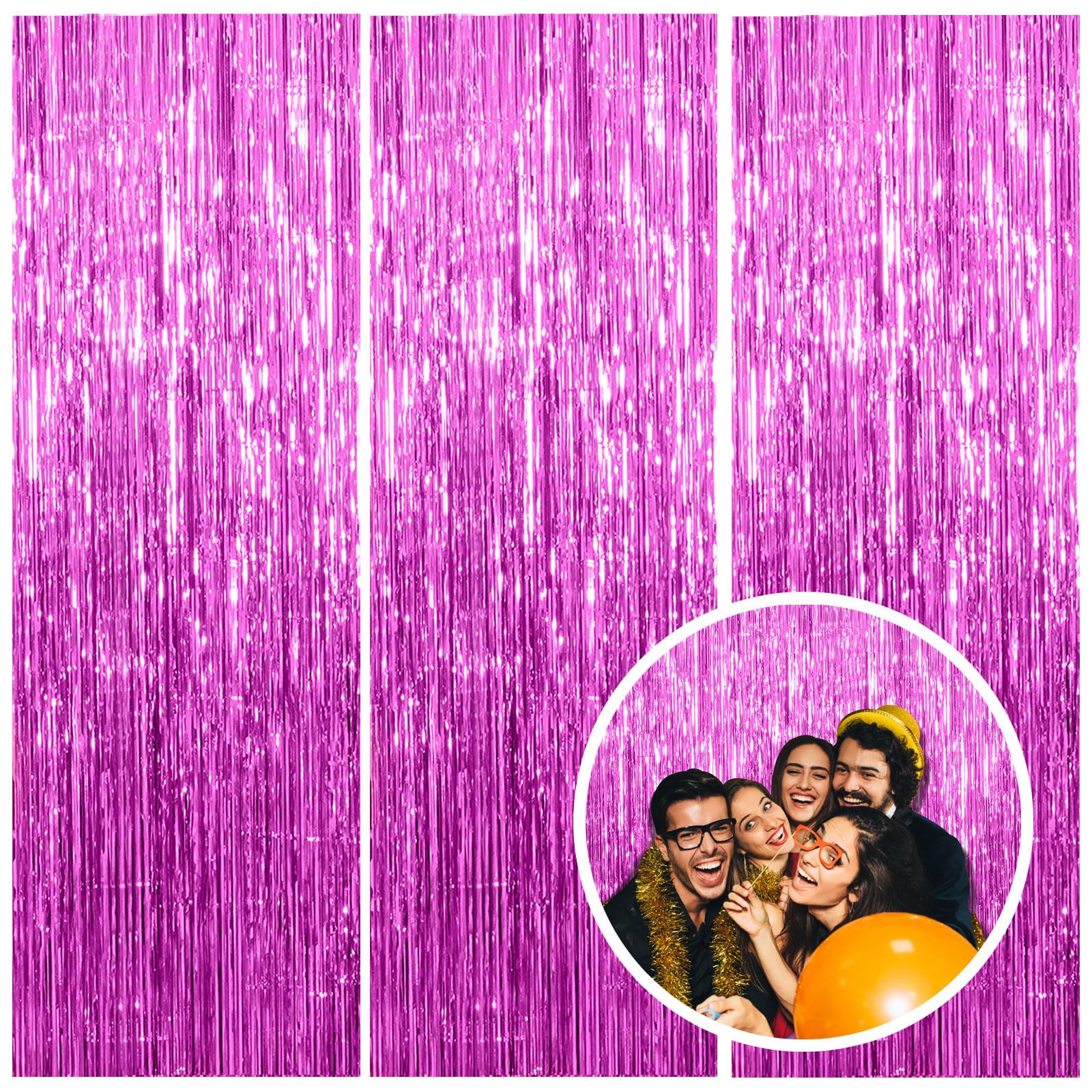 3 Pack Hot Pink Backdrop Curtain Birthday Party Decorations Tinsel Streamers Foil Fringe Backdrop New Years Bachelorette Graduat