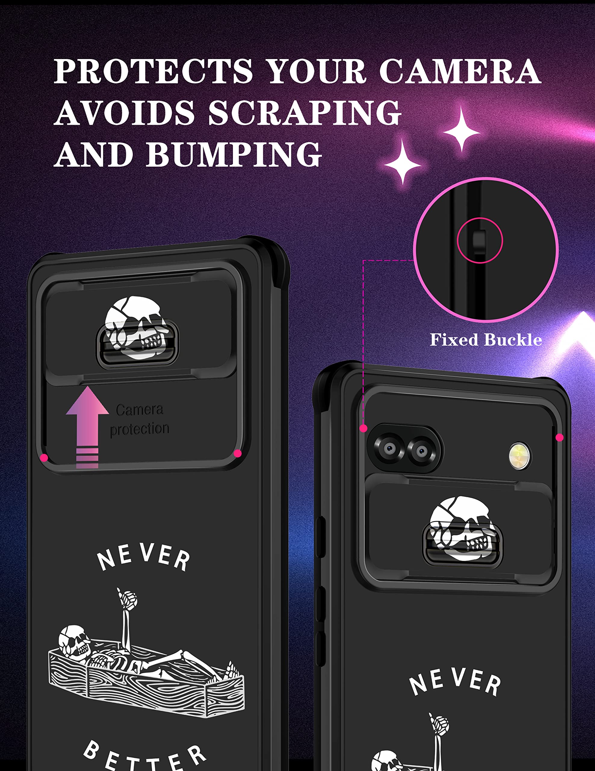 Goocrux For Google Pixel 6A Case Skeleton Gothic For Women Girls Cute Skull Phone Cover Funny Ghost Horror Goth Design With Slid