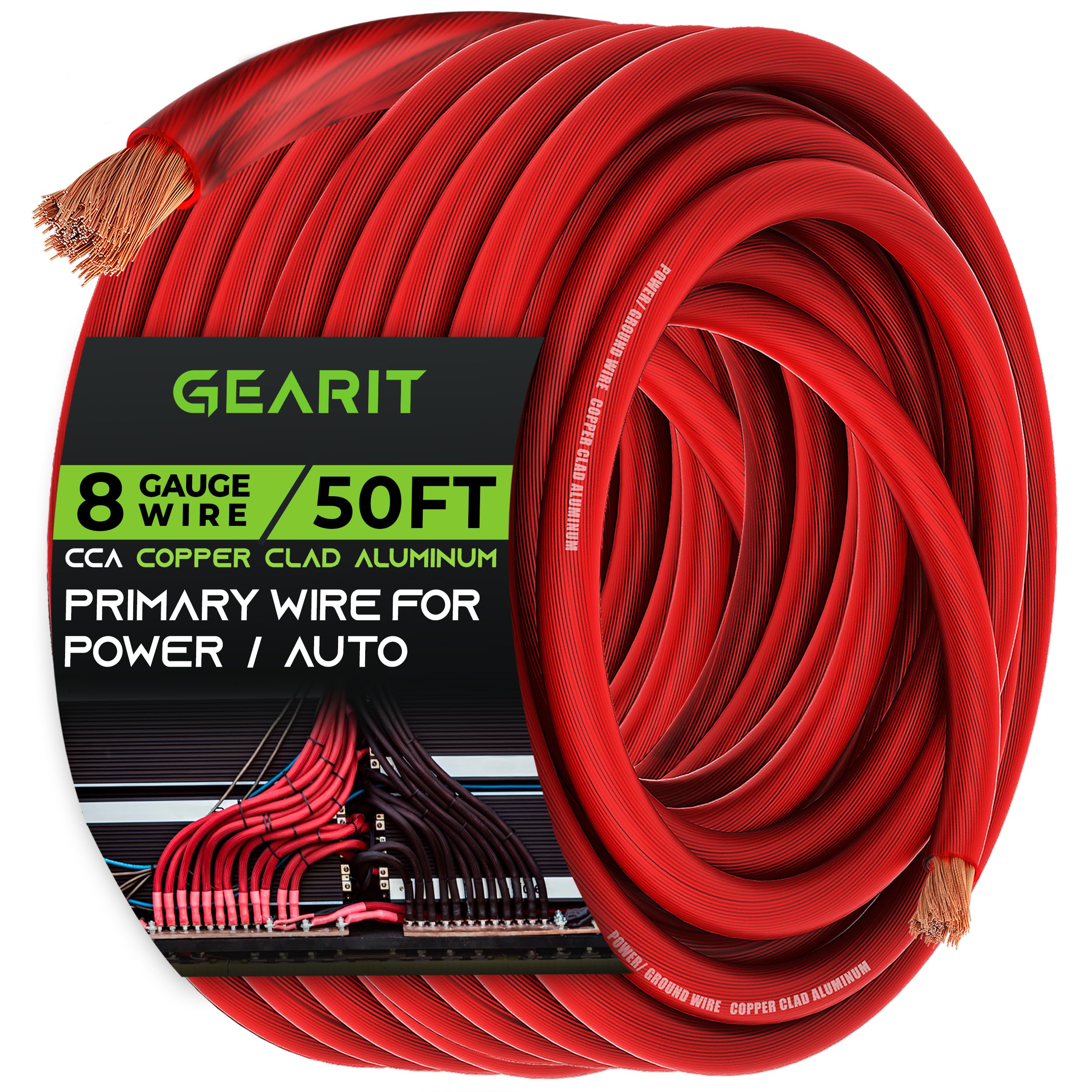 Gearit 8 Gauge Wire (50Ft Each   Red Translucent) Copper Clad Aluminum Cca   Primary Automotive Wire Power/Ground, Battery Cable