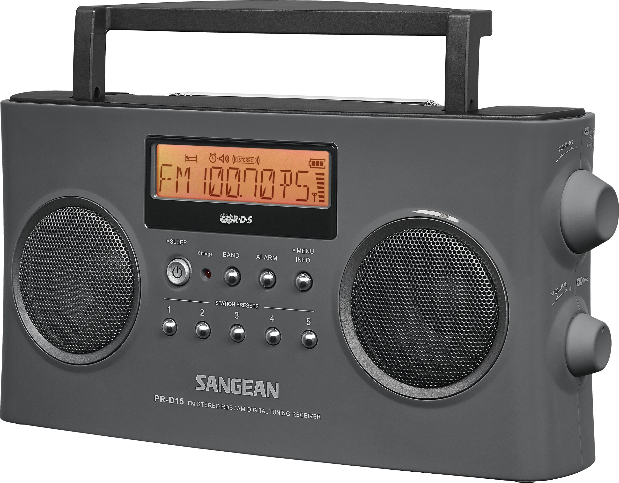 Sangean Pr D15 Digital Portable Stereo Rds Receiver Gray