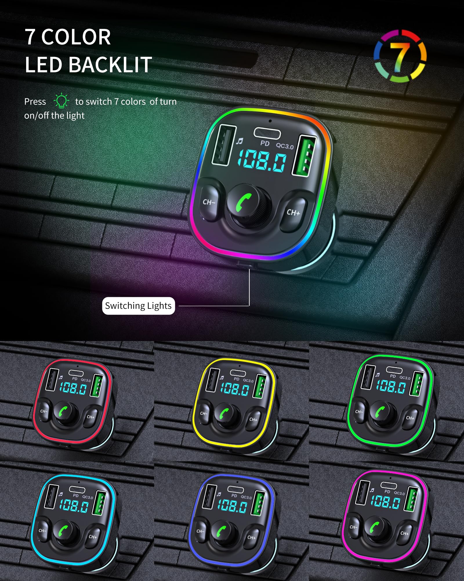 Bluetooth 5.3 Fm Transmitter Car Adapter   Bluetooth Car Adapter With Fast Charger [Pd 30W & Qc3.0 18W],Hi Fi Audio & Clear Call