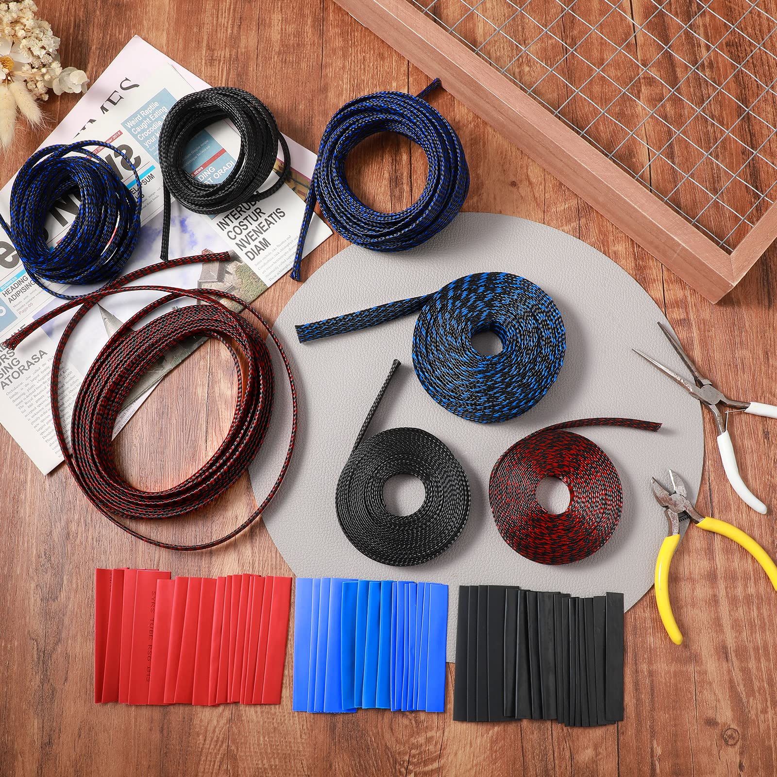 9 Roll 16 Ft Cord Protector Wire Loom Tubing Braided Cable Management Sleeve Pet Expandable Cord Organizer Cable Sleeves With 3