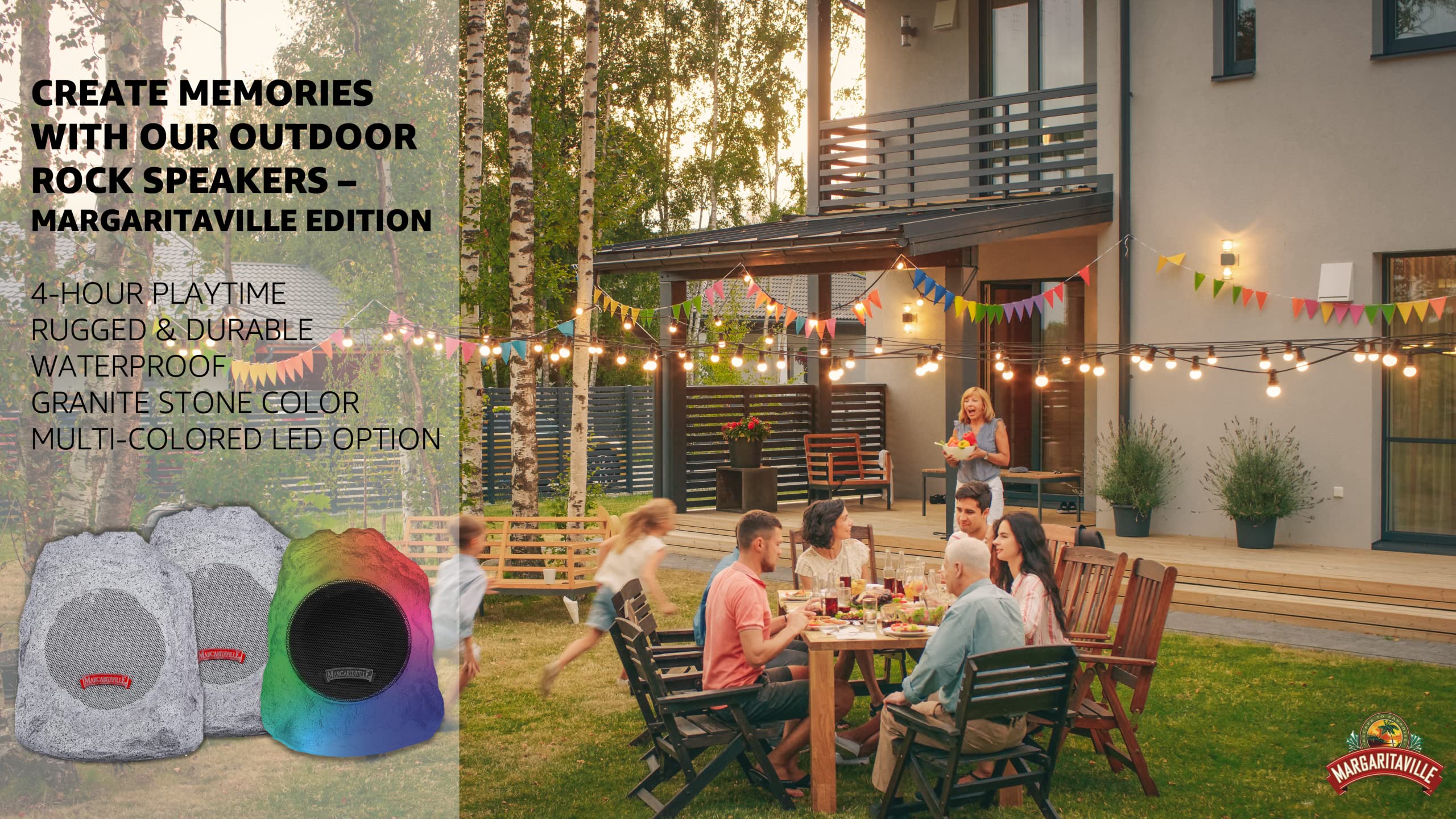 Margaritaville On The Rock    Outdoor Bluetooth Wireless Speaker | Durable Bluetooth Speakers, Fantastic Yard Or Patio Decor, Ip