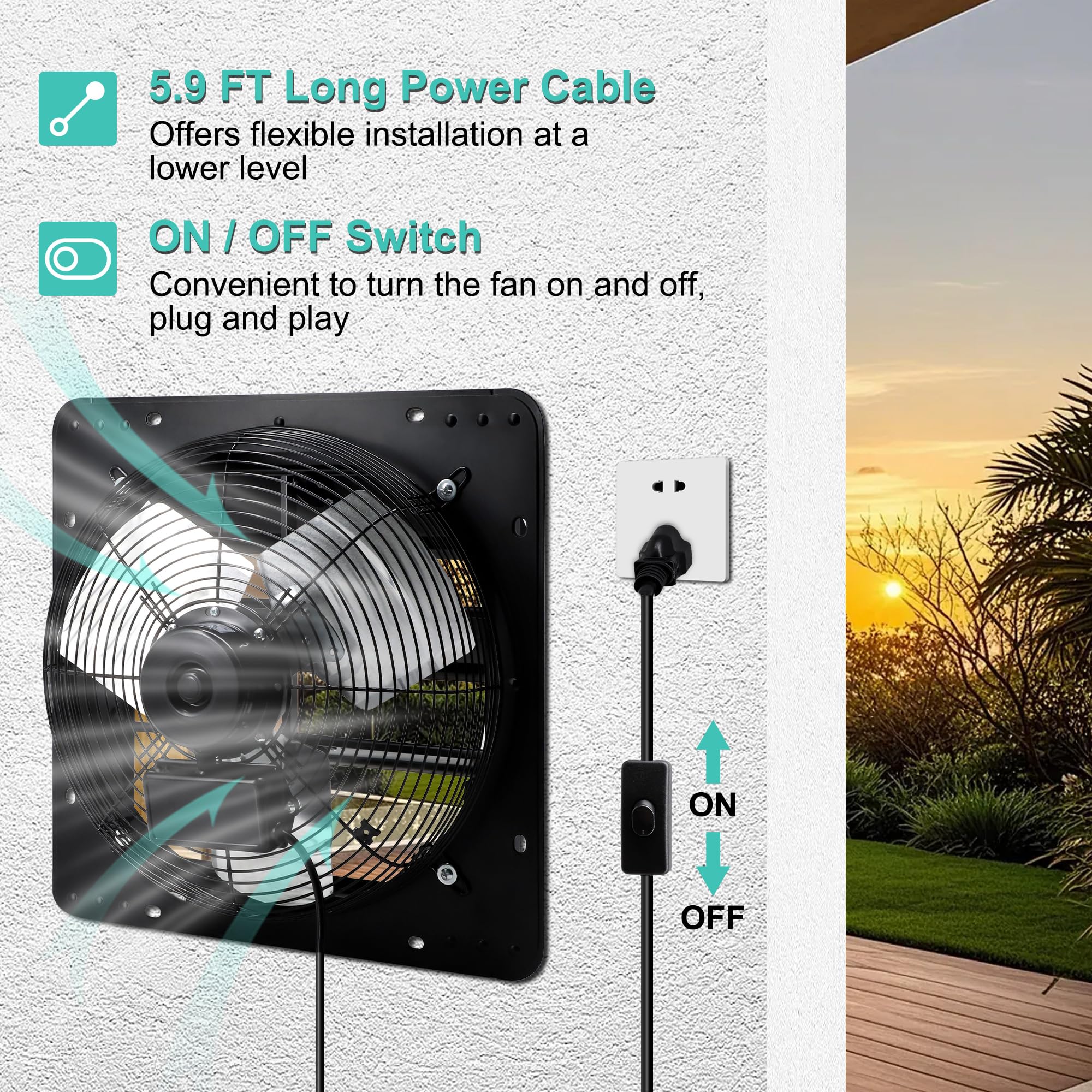 Hipoilk 14 Inch Wall Mounted Shutter Exhaust Fan With Thermostat And Speed Controller For Attic, Greenhouse, Shed, Garage, Chick