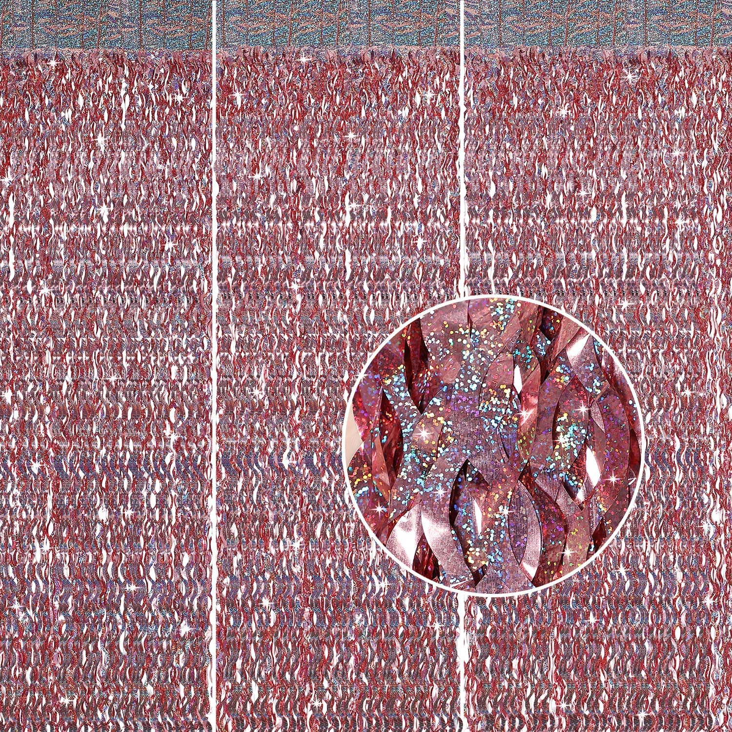 3 Pack 3.3 Ft X 6.6 Ft Tinsel Curtain  Cylmfc Rose Gold Birthday Backdrop Background For Wedding Graduation Engagement Party Bac