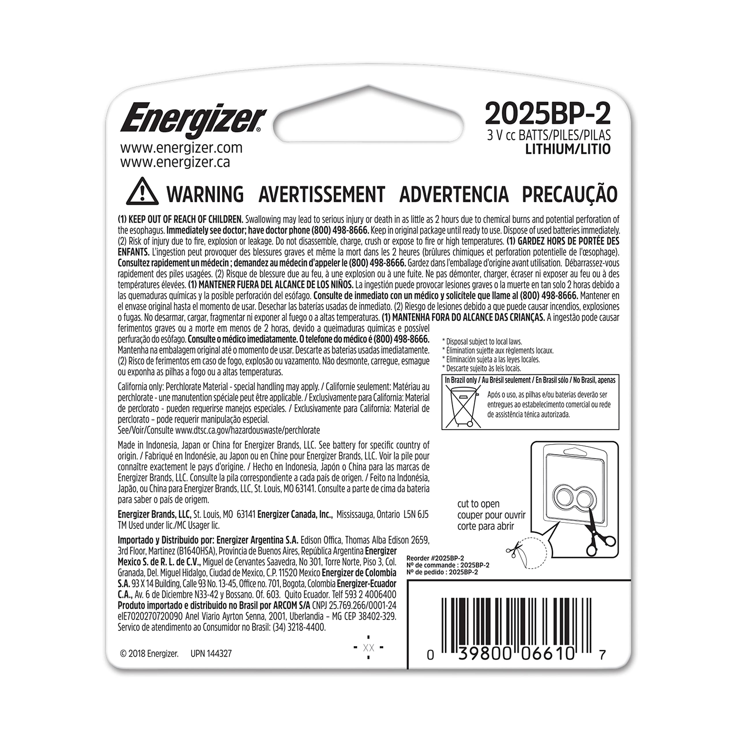 Energizer Holdings Eve2025Bp2 Lithium Button Cell Size General Purpose Battery
