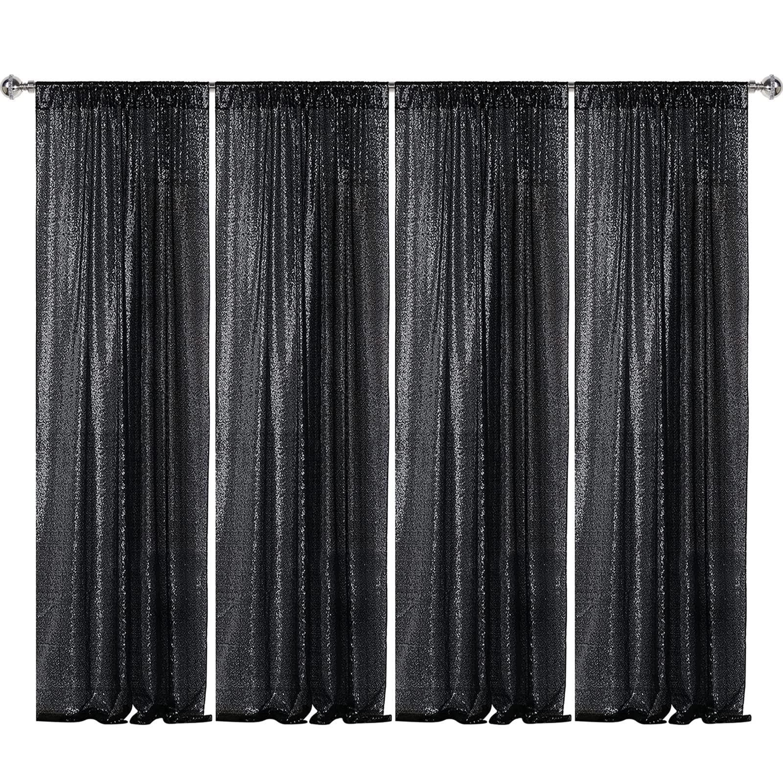 Sugargirl Halloween Black Sequin Backdrop Curtain 4 Panels 2Ftx8Ft Glitter Black Background Drapes Sparkle Photography Backdrop