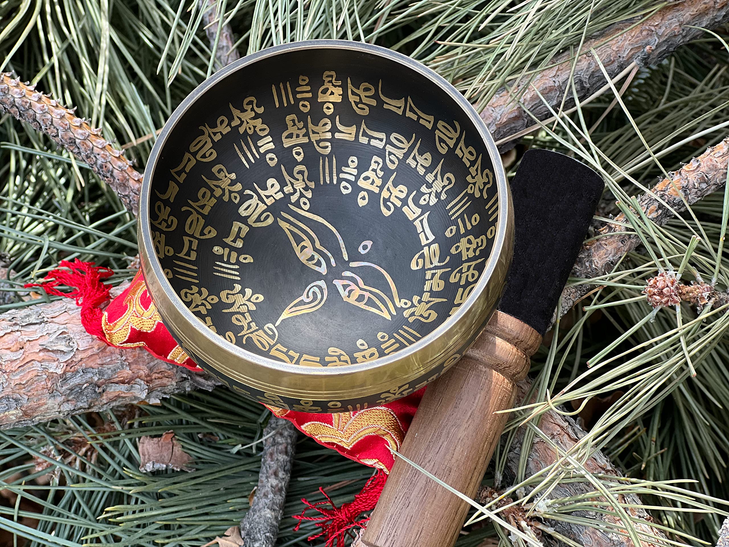 Tibetan Singing Bowl Set   4'' Easy To Play Authentic Handmade For Meditation Sound 7 Chakra Healing By Himalayan Bazaar (Black