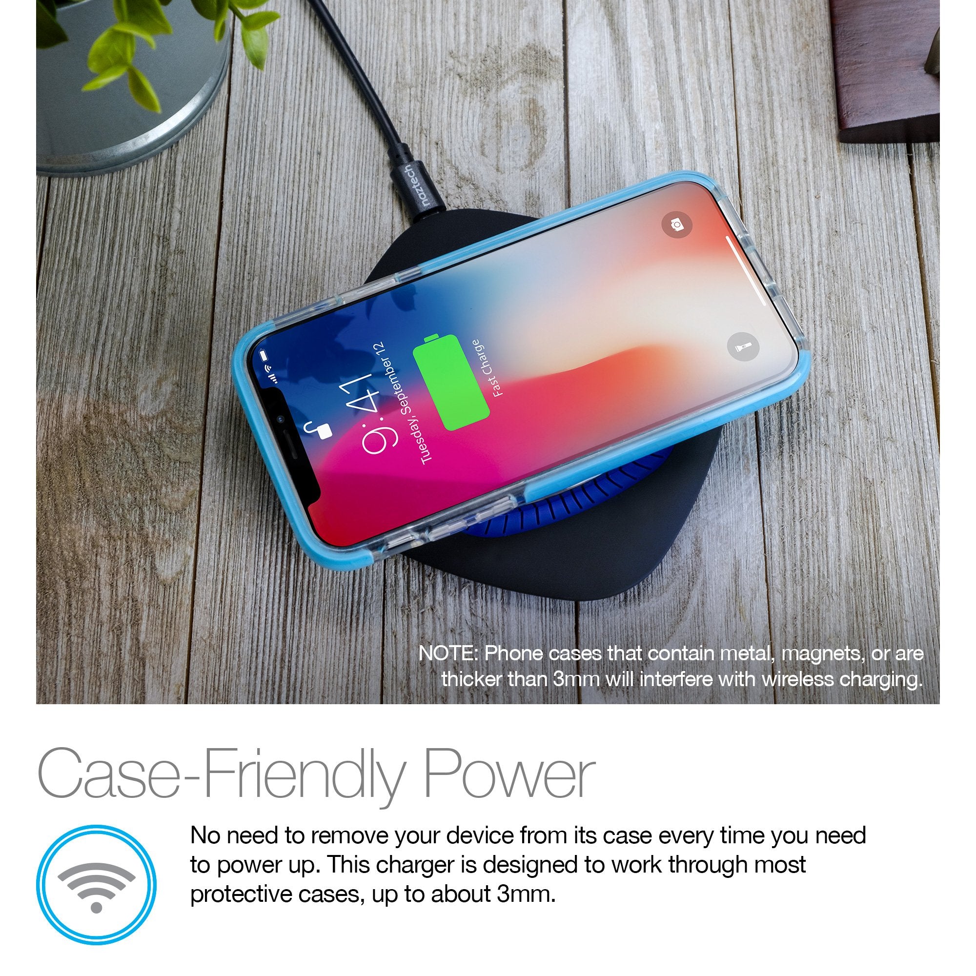 Fast Wireless Charger   Naztech Cell Phone Wireless Charging Pad [Charge On Contact] Compatible With Iphone 15/14/13 Galaxy S24/