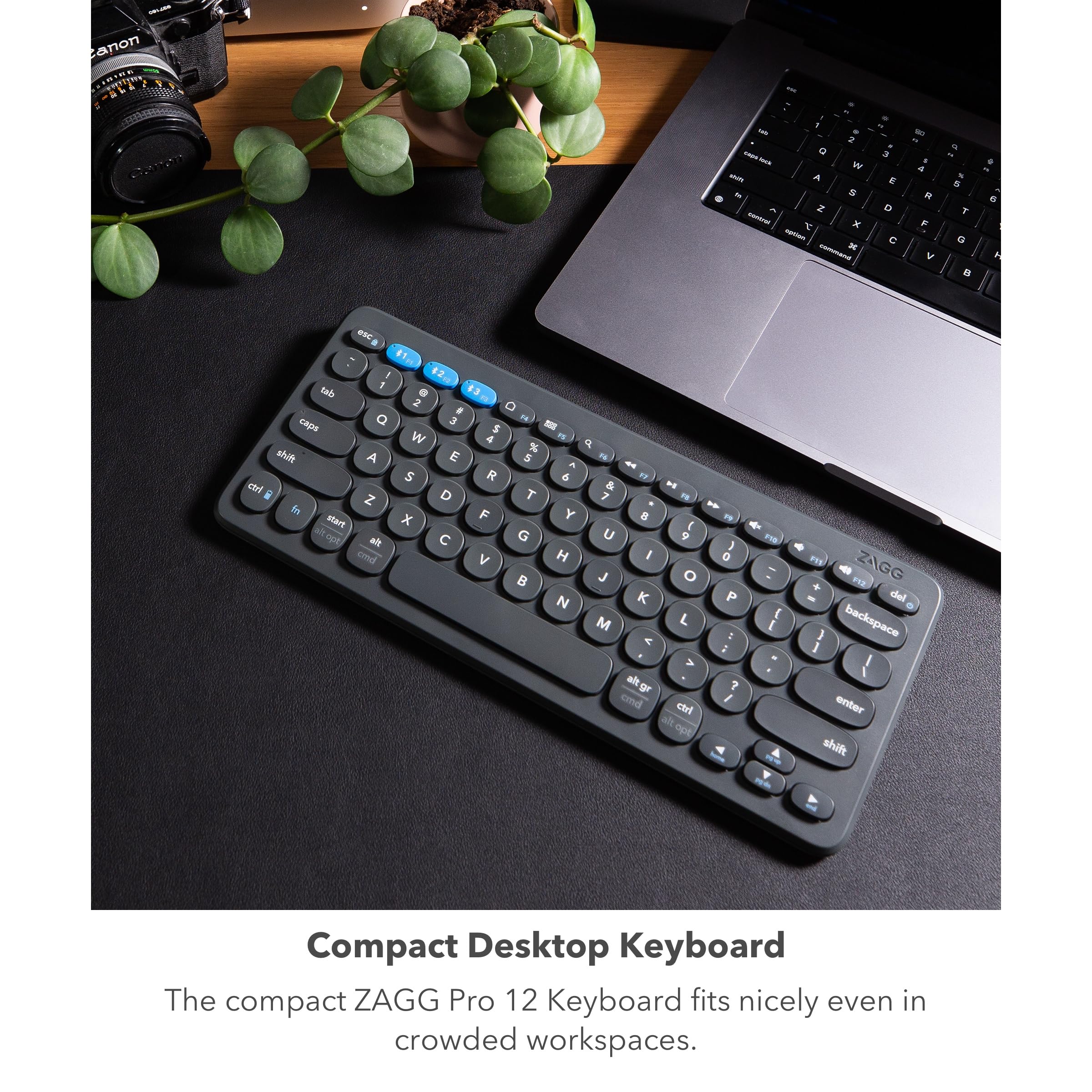 Zagg Pro Keyboard 12 - Compact Wireless Charging Desktop Keyboard - Multi-Device Pairing - Compatible With Windows, Macos, Ios,