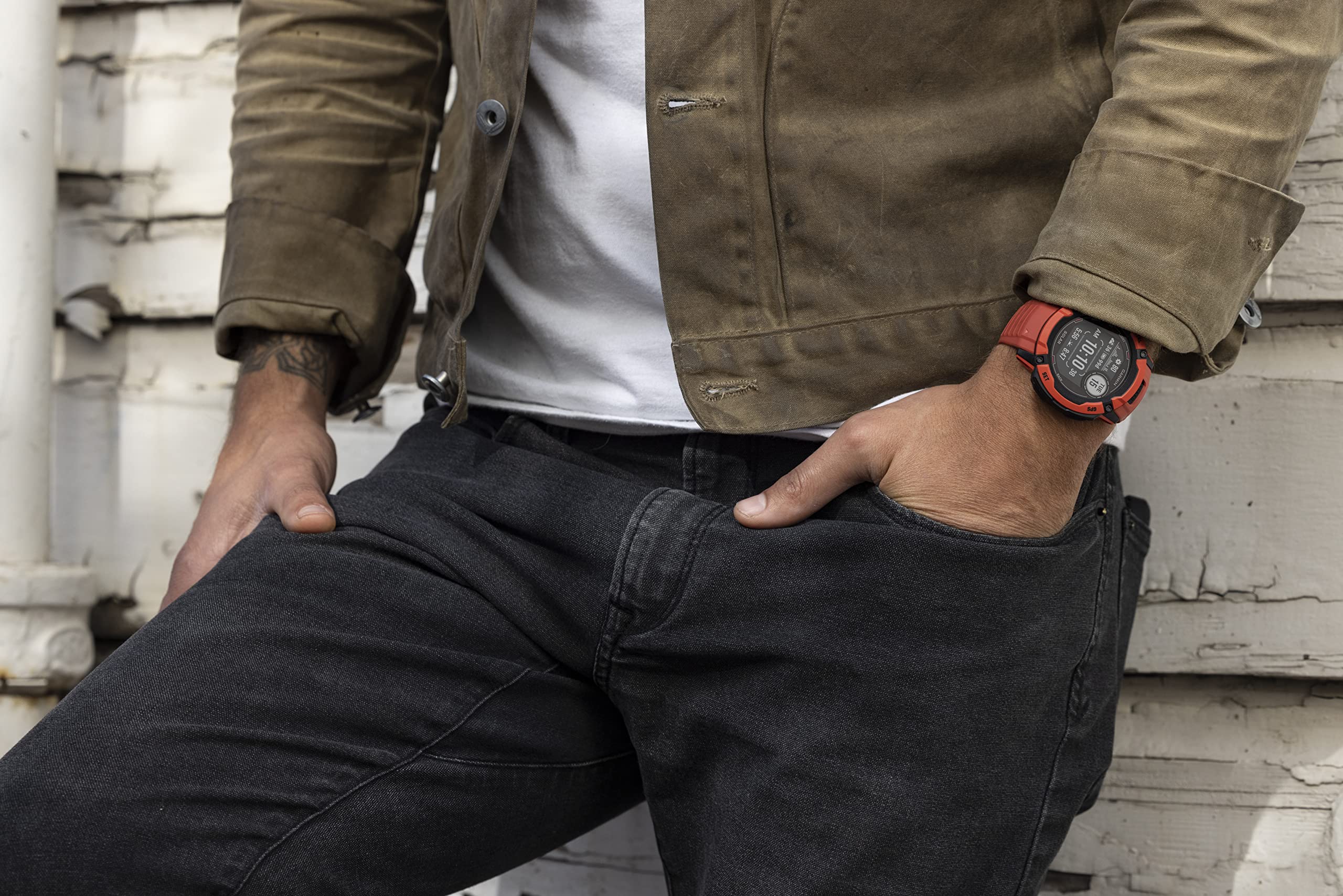 Garmin Instinct 2X Solar, Rugged Gps Smartwatch, Built-In Flashlight, Solar Charging Capability, Multi-Band Gnss, Flame Red