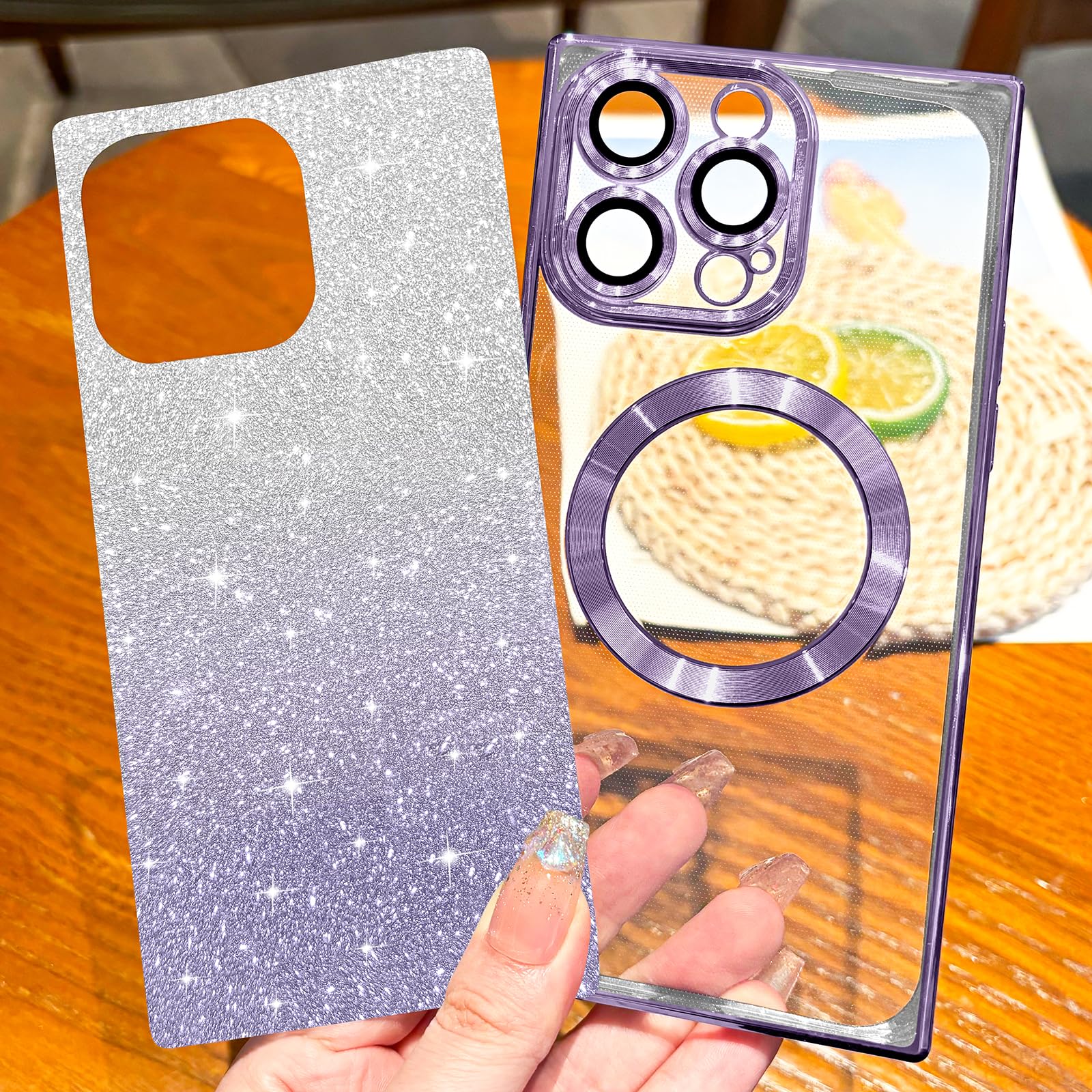 Hython For Iphone 12 Pro Case Clear Magnetic Glitter Phone Cases [Compatible With Magsafe] Full Camera Lens Protector Gradient S