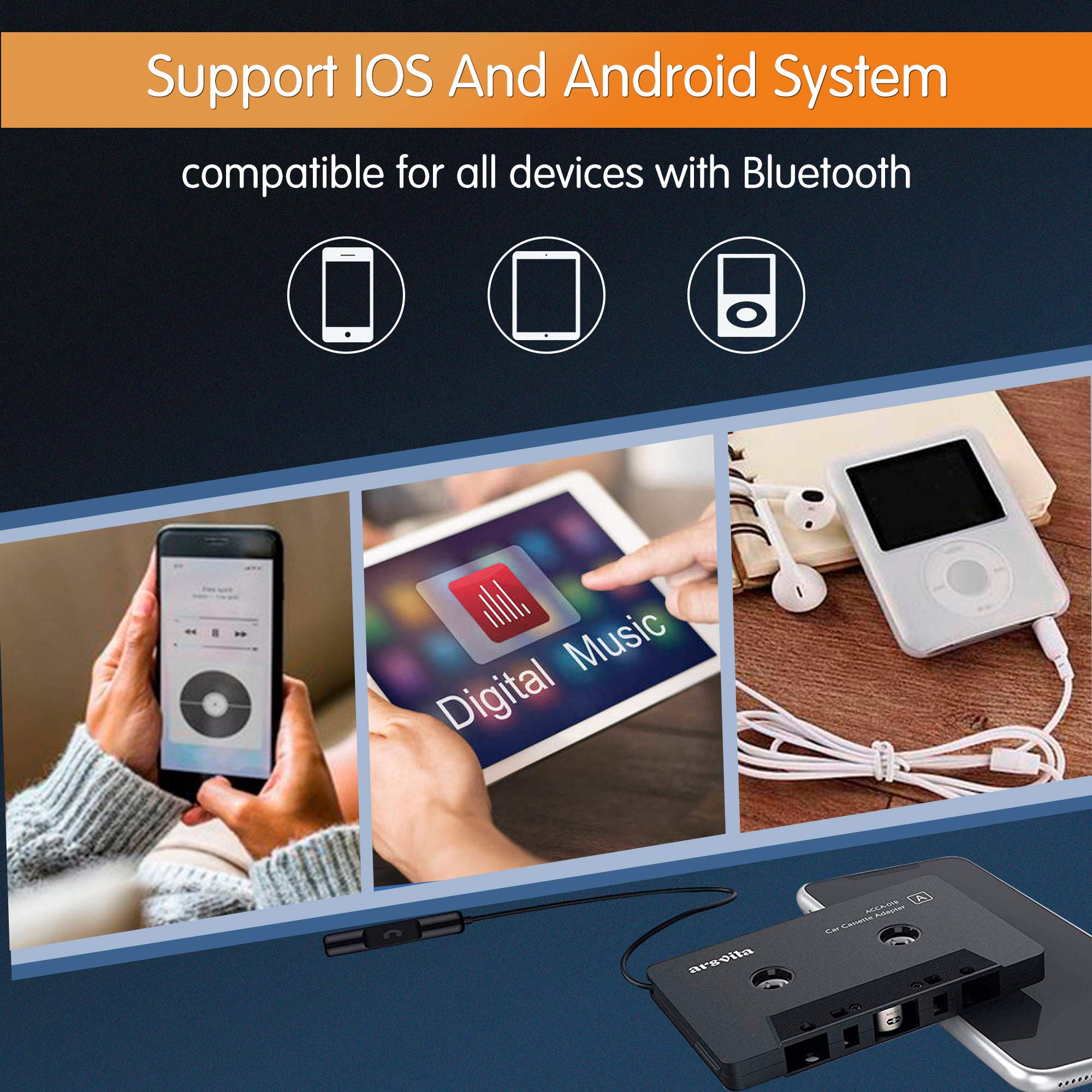 Arsvita Car Audio Bluetooth Cassette Receiver, Tape Player Bluetooth 5.0 Cassette To Aux Adapter