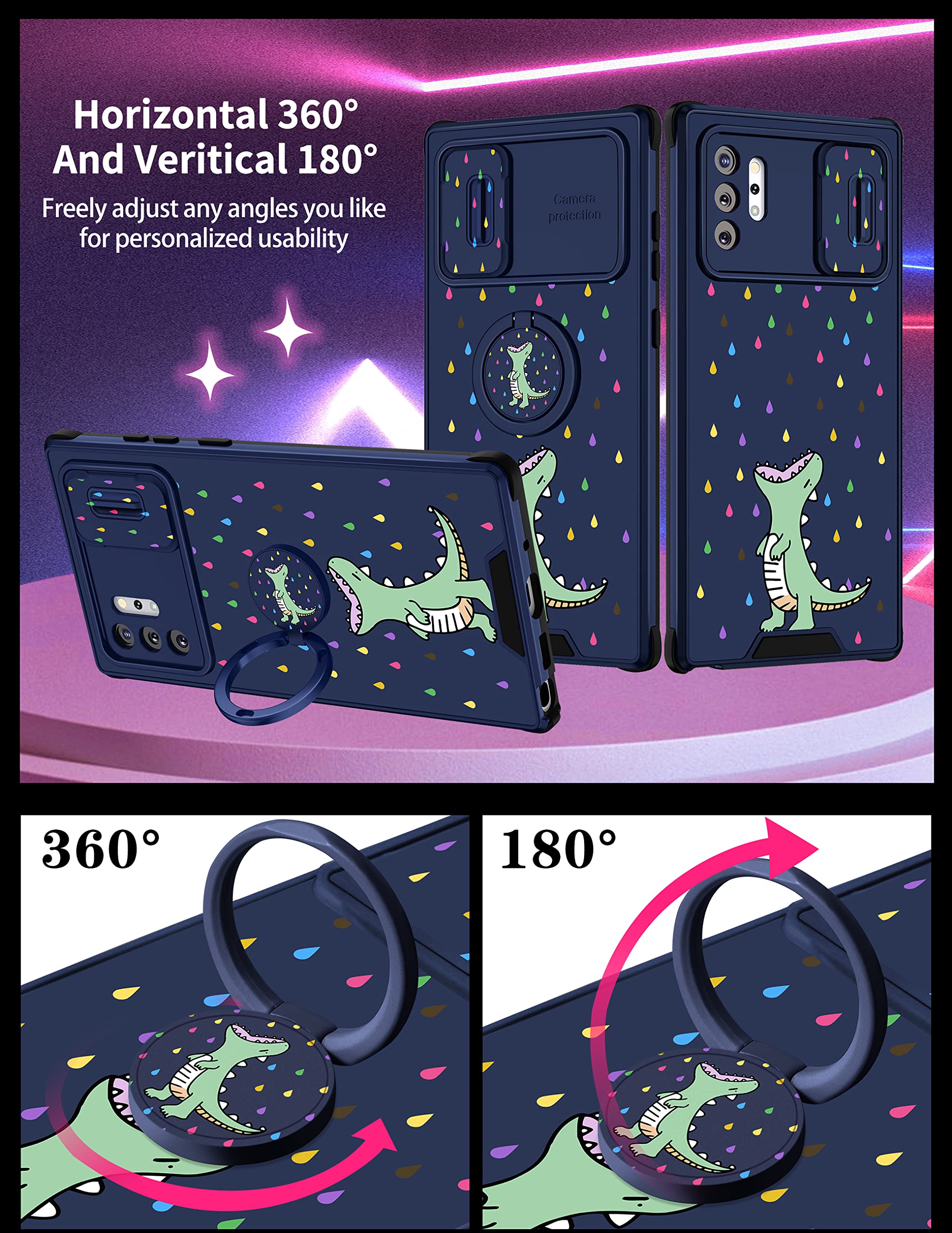 Goocrux (2In1 For Samsung Galaxy Note 10 Plus Case Women Girls Cute Cartoon Phone Cover With Slide Camera Cover+Ring Holder Gree