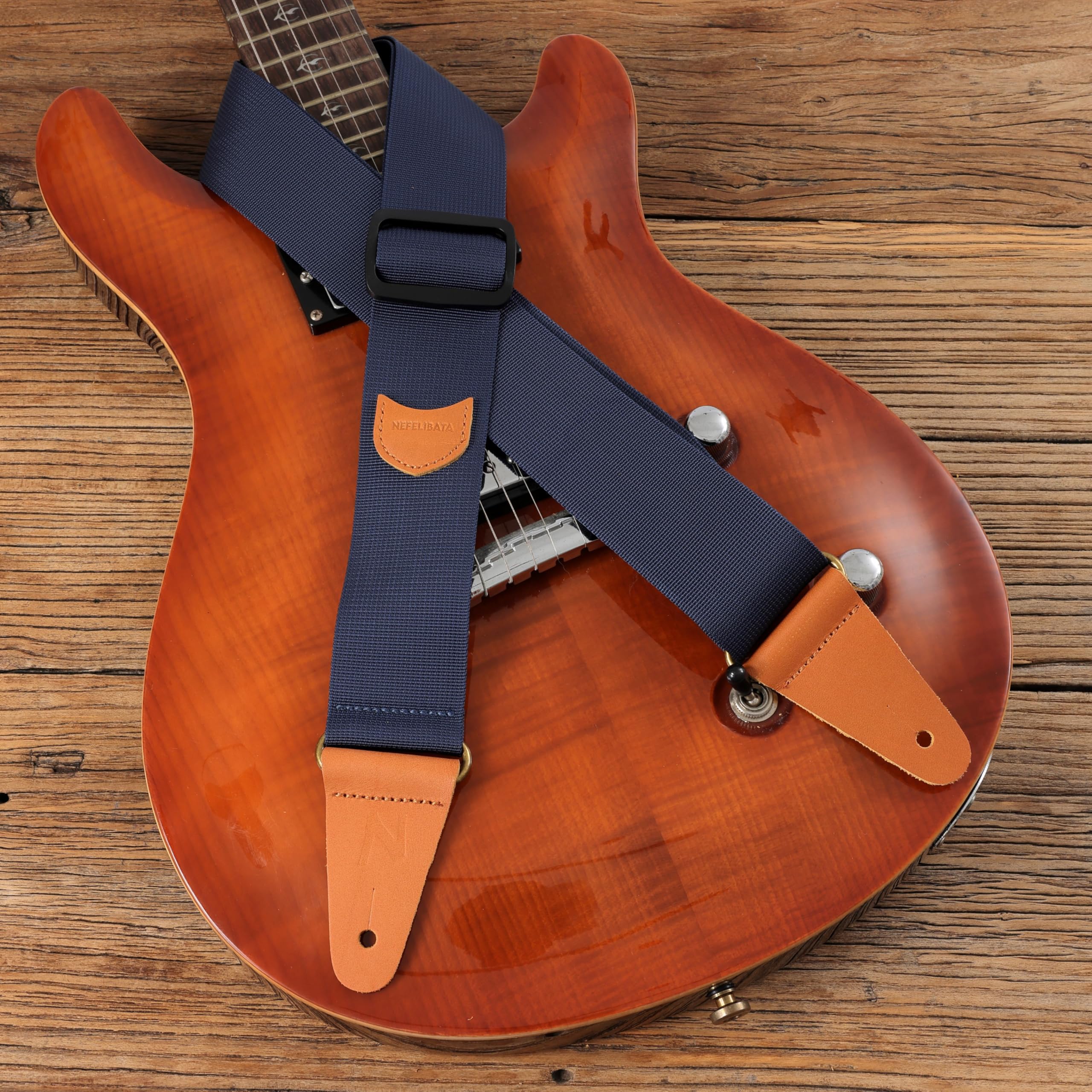 Nefelibata Guitar Strap With Pick Pocket, Vintage Nylon Full Grain Leather Ends Guitar Straps For Bass, Electric & Acoustic Guit